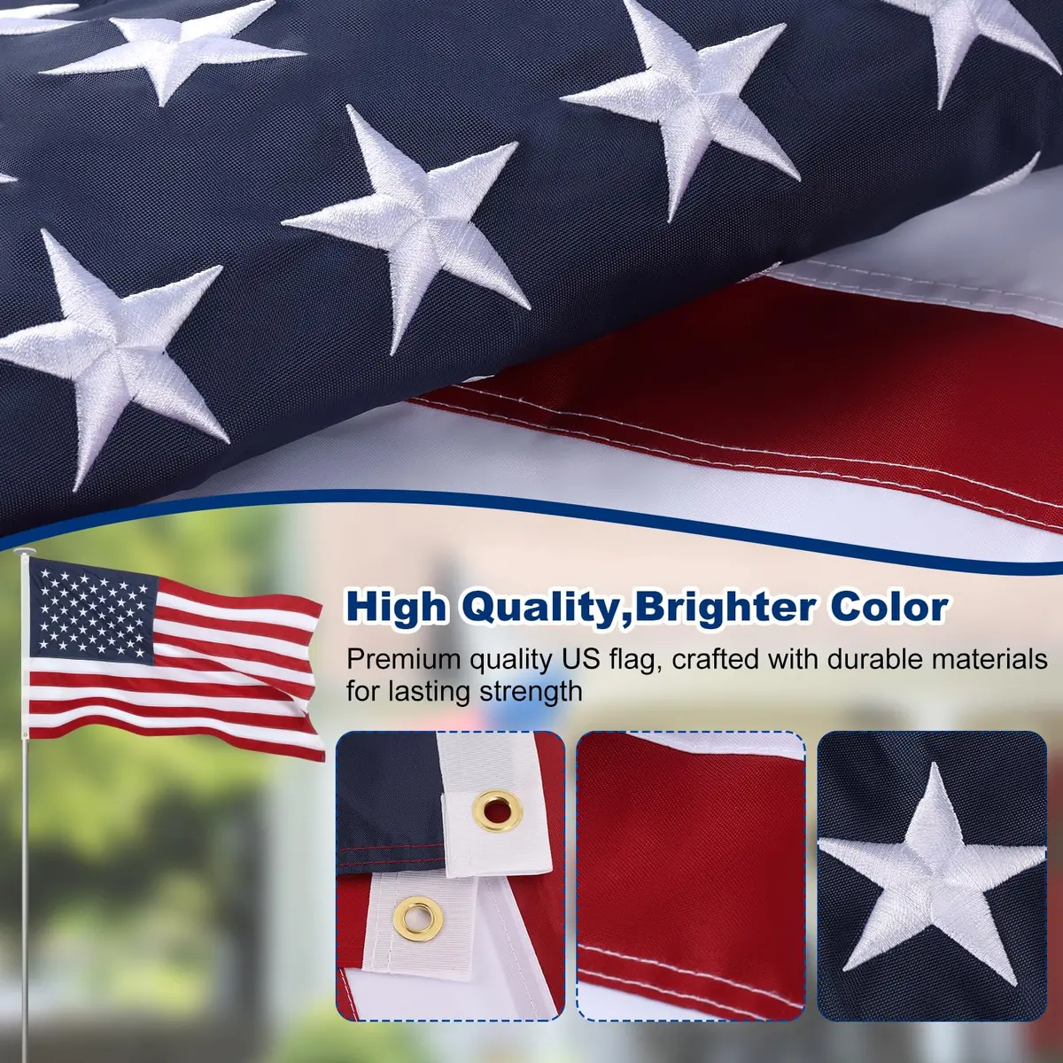 MixOra American Flags for Outside 3x5 ft Heavy Duty | Embroidered Stars & Stripes, Waterproof, Tear Proof - view 2
