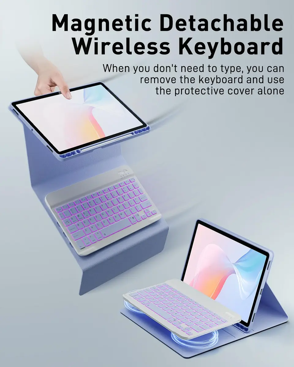 TUNKARMOR Backlit Keyboard Case for iPad 11th Gen 2025 & 10th Gen 2022 10.9/11-inch with S Pen Holder & Mouse | Purple - view 6