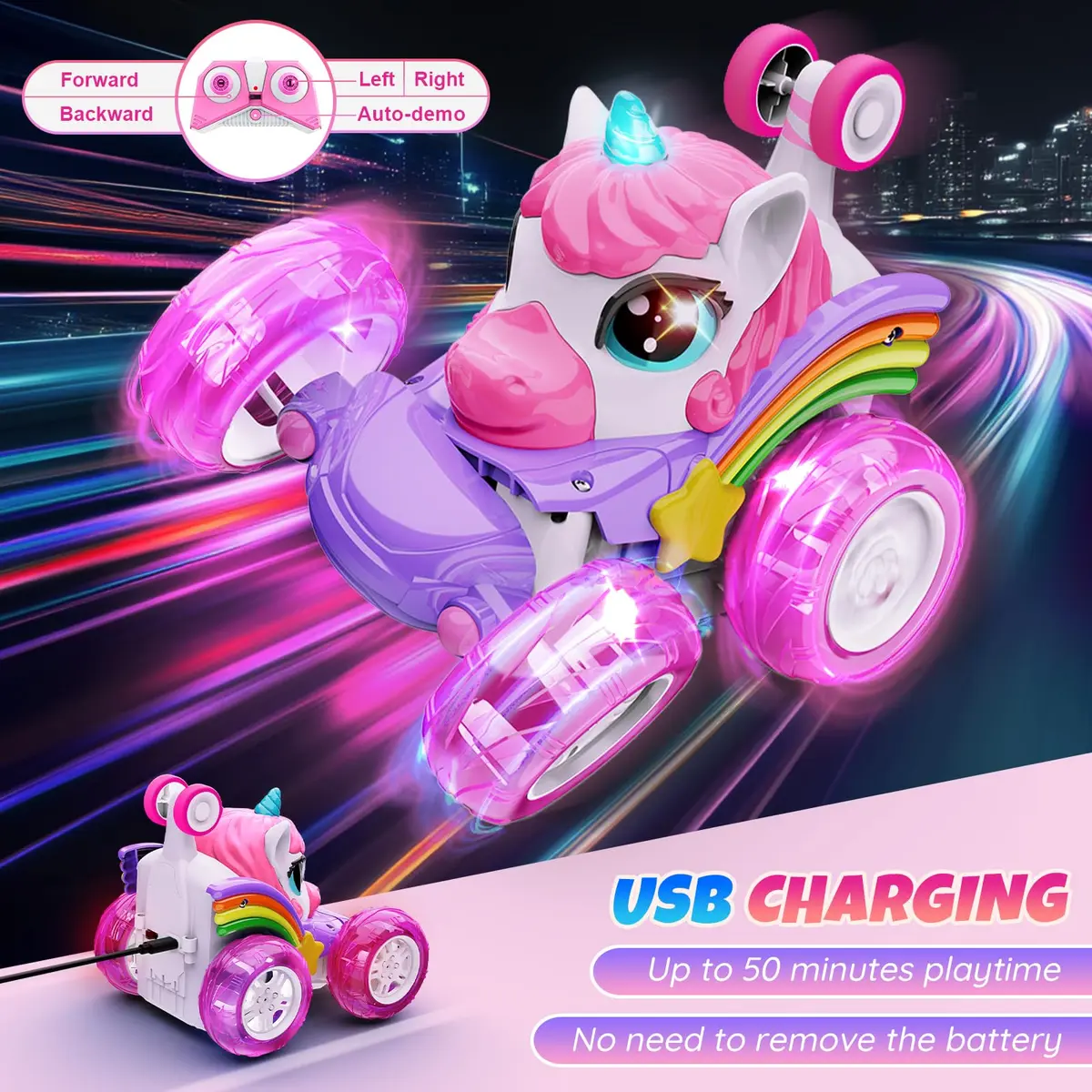 Motivekit Unicorn Stunt RC Car 12.7cm (5 inches) | ASTM-Tested Educational Toy for Kids 3+ - view 7