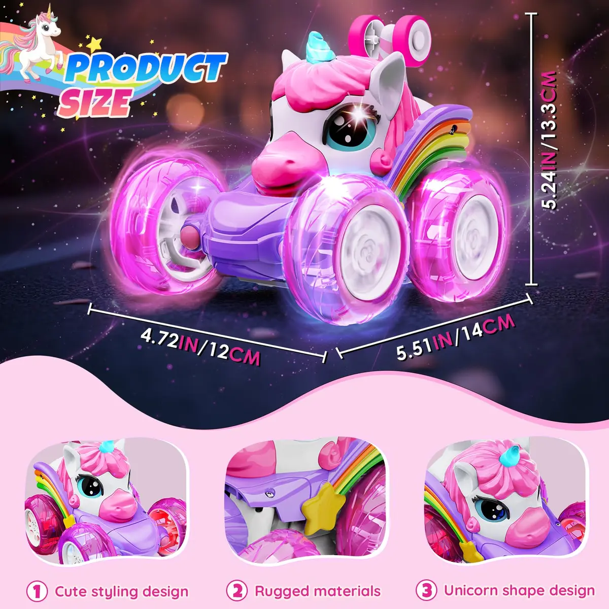 Motivekit Unicorn Stunt RC Car 12.7cm (5 inches) | ASTM-Tested Educational Toy for Kids 3+ - view 3