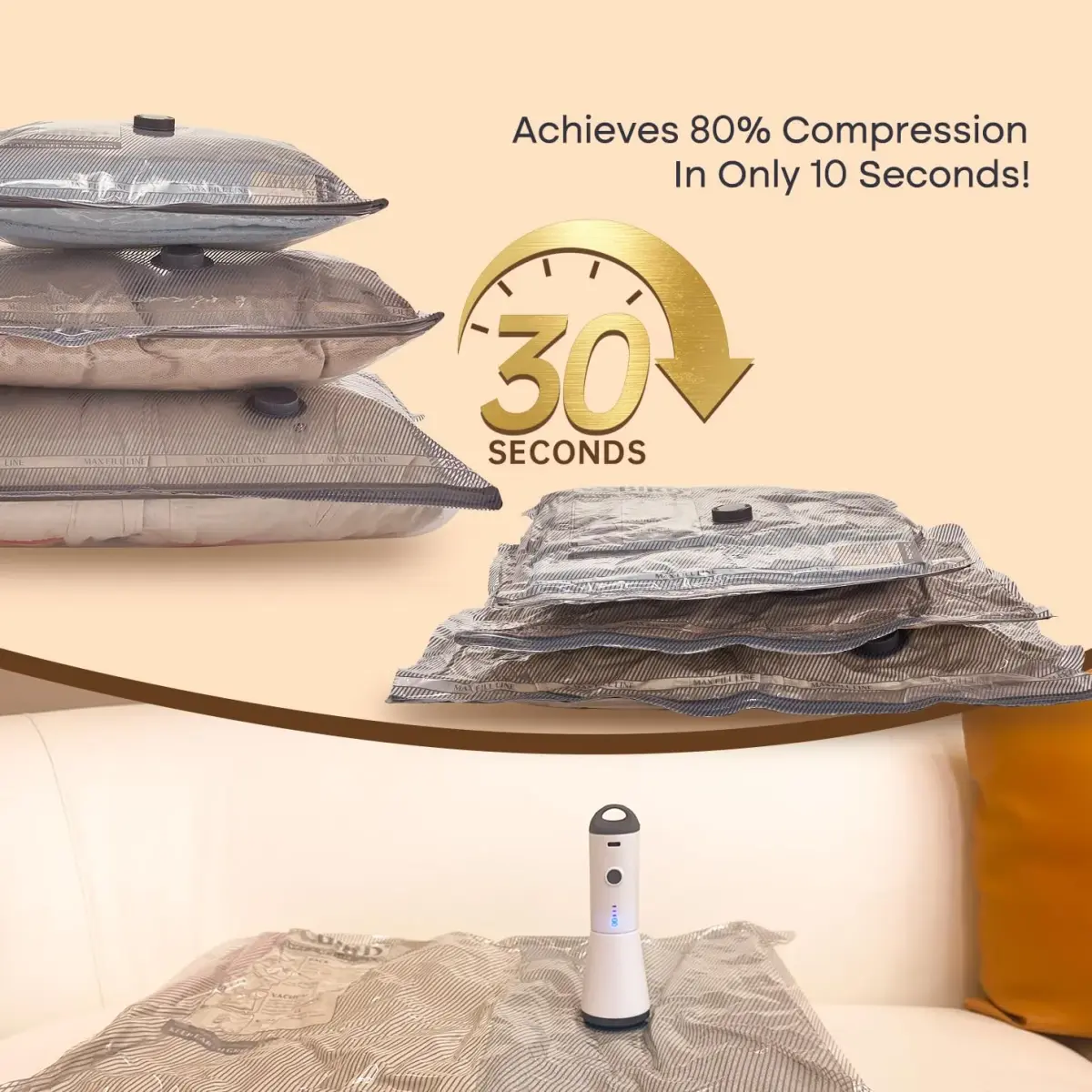 Vacbird Travel Vacuum Bags with Rechargeable Pump & 18-Piece Set | 1.33 kg (2.95 lb) Total Weight, 1500mAh Battery - view 4