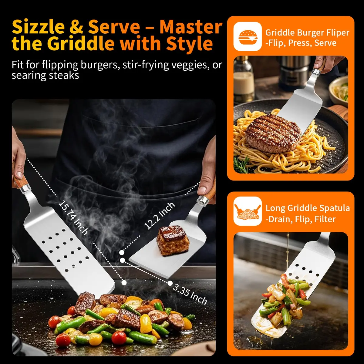 RIKOJUXI Heavy Duty Stainless Steel BBQ Accessories Tools Set Grill Gift | 16 Inch Long Handles for Safety - view 5