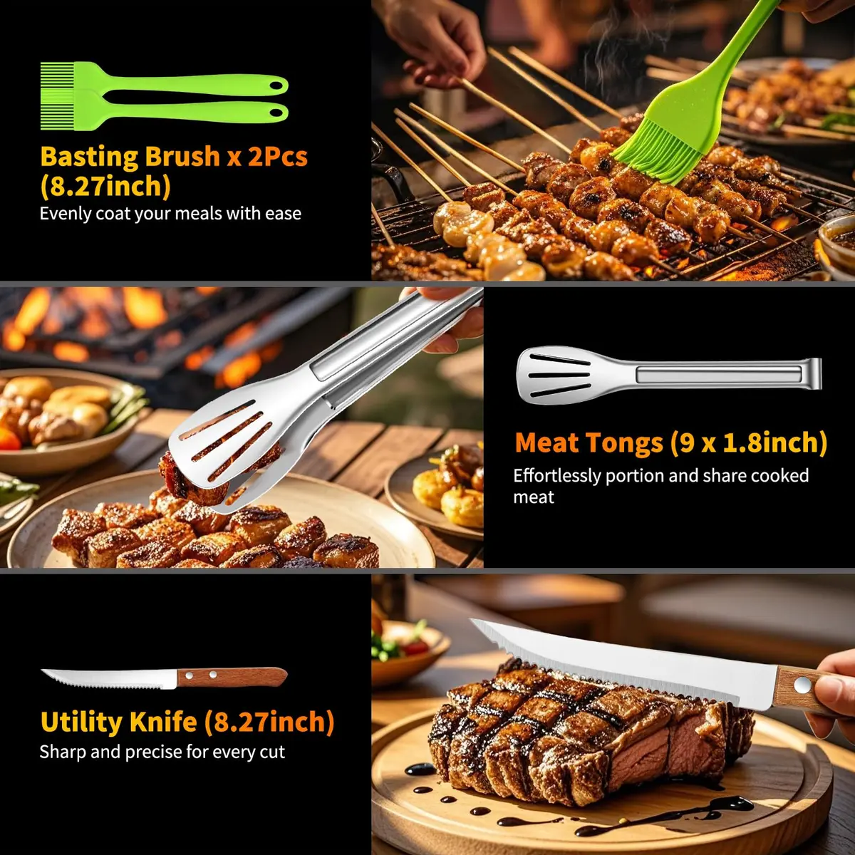 RIKOJUXI Heavy Duty Stainless Steel BBQ Accessories Tools Set Grill Gift | 16 Inch Long Handles for Safety - view 7