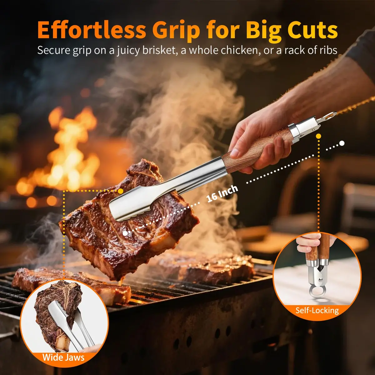 RIKOJUXI Heavy Duty Stainless Steel BBQ Accessories Tools Set Grill Gift | 16 Inch Long Handles for Safety - view 4