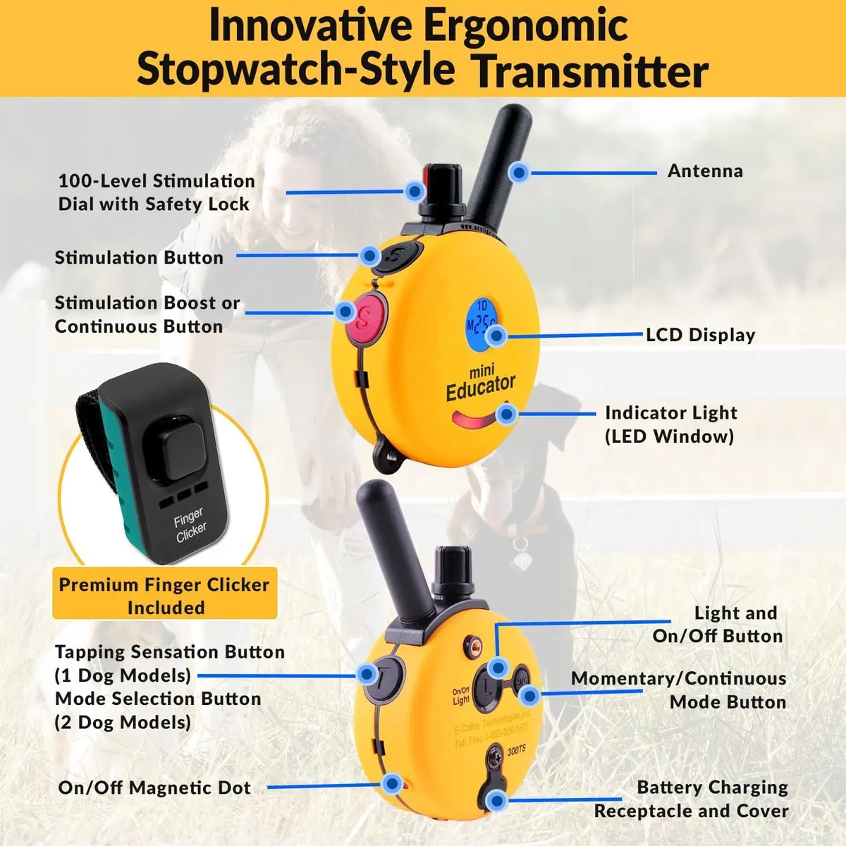 Mini Educator ET-300 Green Animal Collar | 1/2 Mile Range, Humane Vibration & Tone - view 4