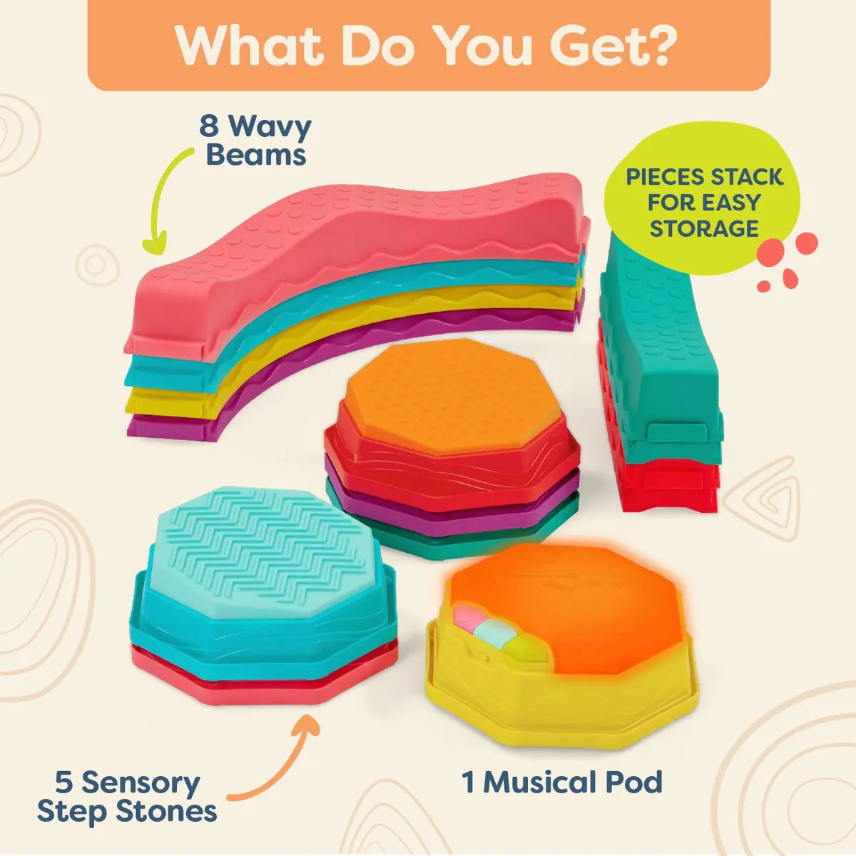 B. toys Balance Beam Set, Musical Wavy Beams & Sensory Stones | Active Indoor & Outdoor Play for Kids 3+ - view 3