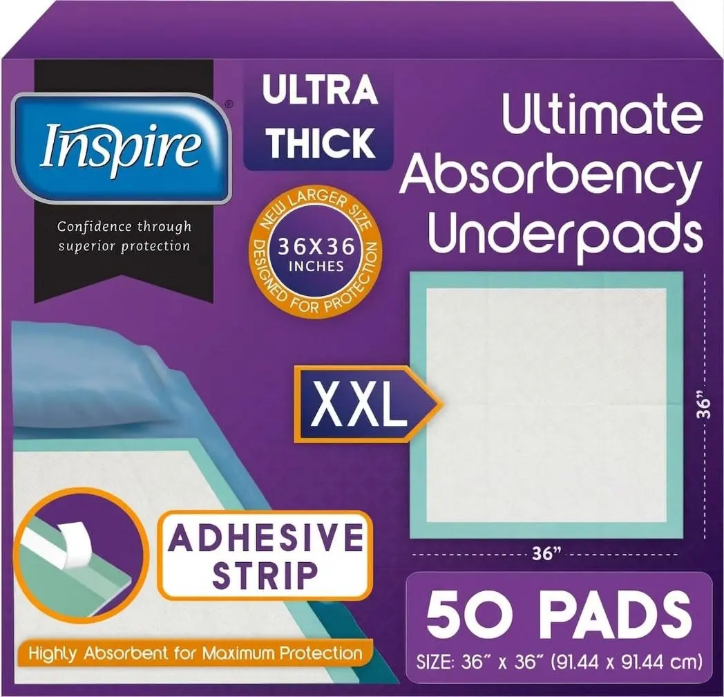 Inspire Super & Ultra Absorbent Disposable Bed Pads 36" x 36" Pack of 25 | Leakproof & Odor Locking for Adult Incontinence - main product image