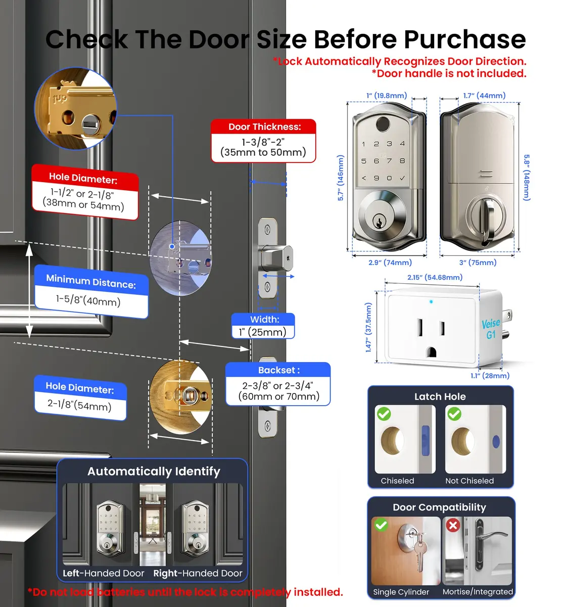 Veise VE017G WiFi Smart Keyless Entry Lock for Front Door, Satin Nickel | App, Fingerprint, Voice Unlock - view 6