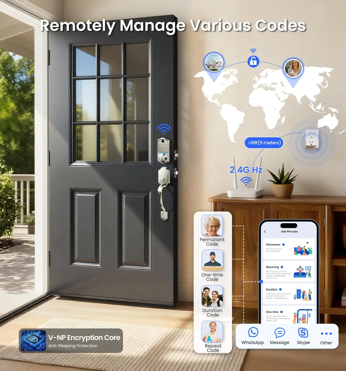 Veise VE017G WiFi Smart Keyless Entry Lock for Front Door, Satin Nickel | App, Fingerprint, Voice Unlock - view 7