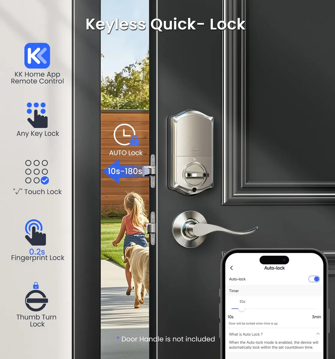 Veise VE017G WiFi Smart Keyless Entry Lock for Front Door, Satin Nickel | App, Fingerprint, Voice Unlock - view 8