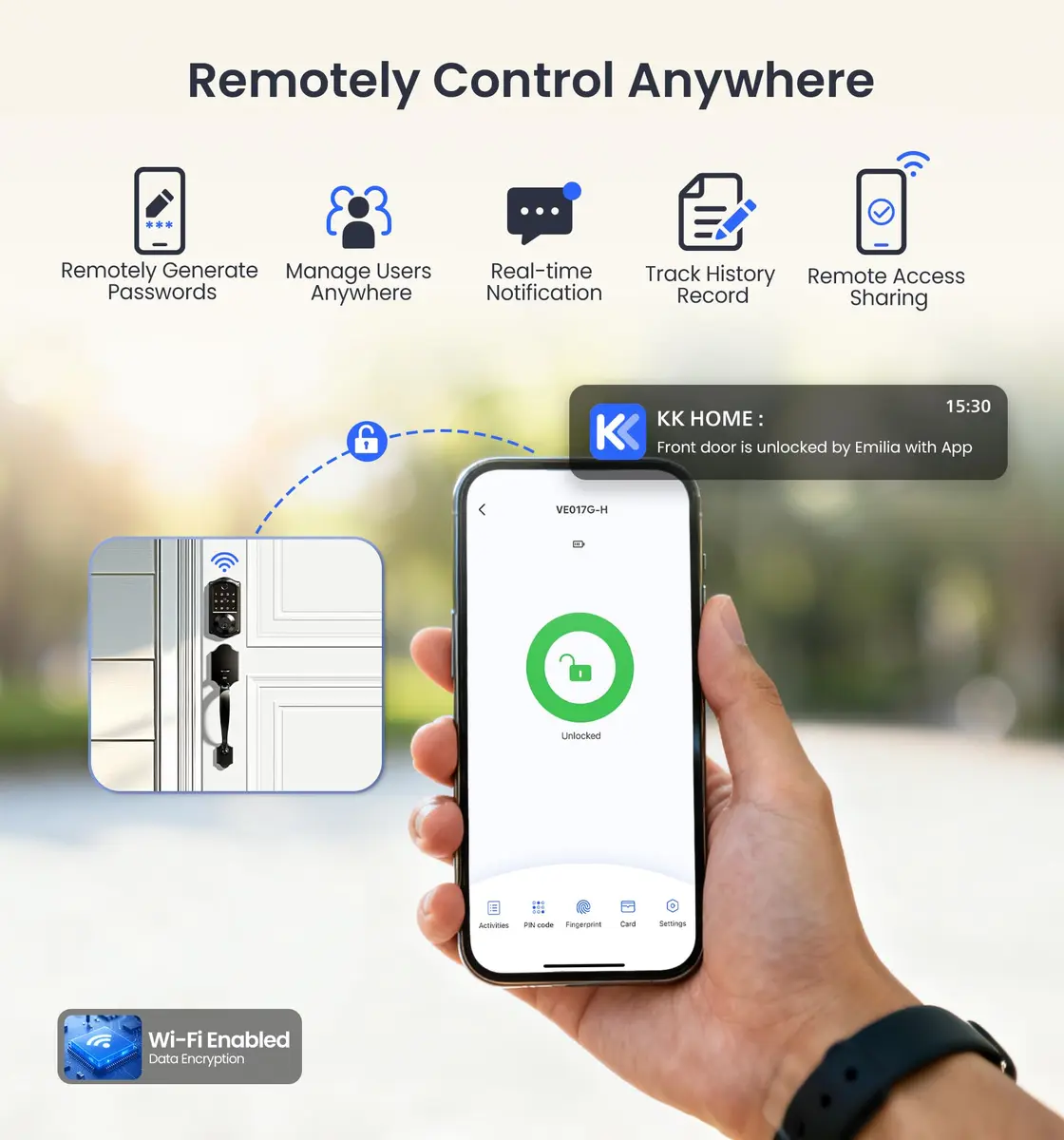 Veise VE017G WiFi Smart Keyless Entry Lock for Front Door, Satin Nickel | App, Fingerprint, Voice Unlock - view 3