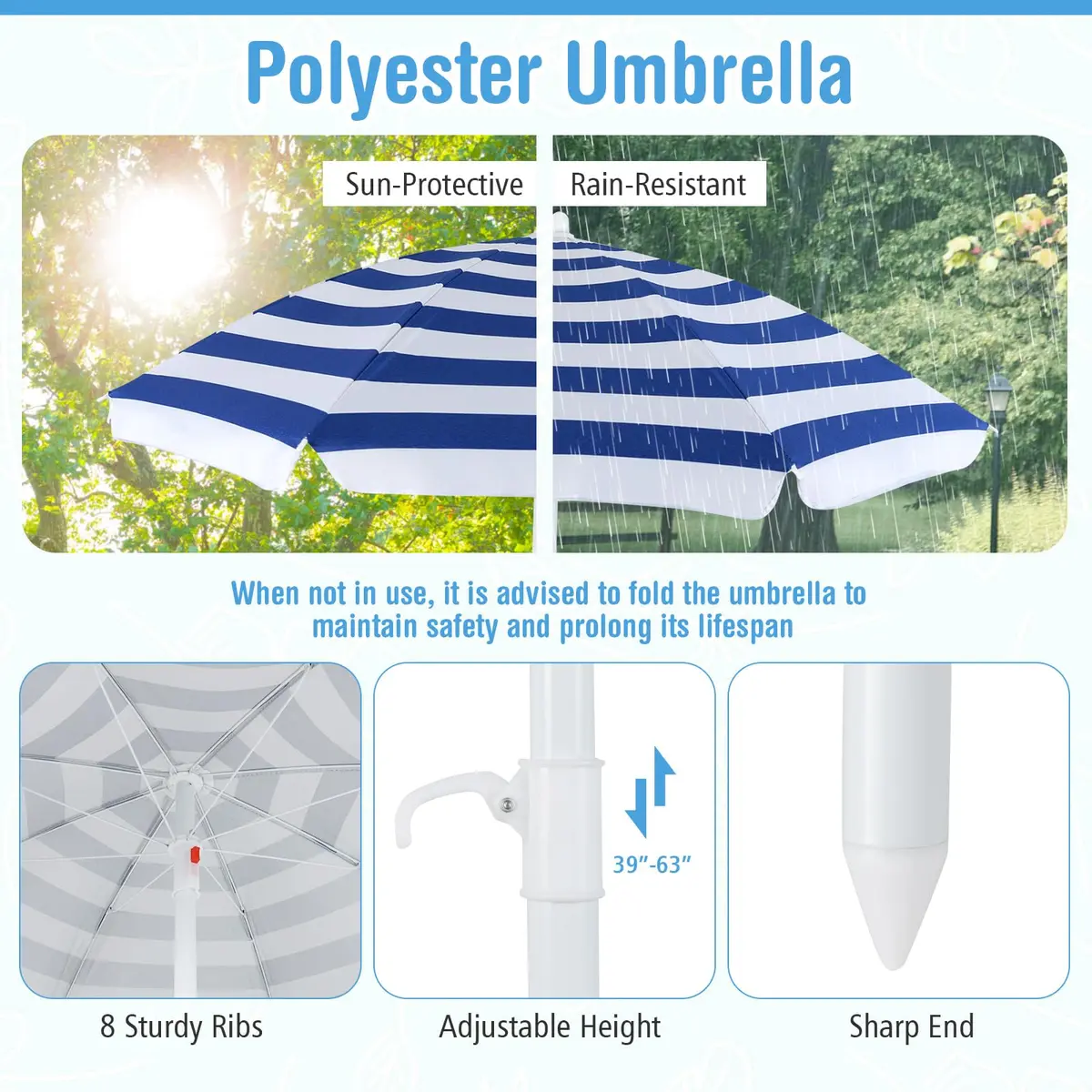 CLEEMAN Kids Picnic Table with Umbrella & Benches | Fits 8 Children, Indoor Outdoor (White+Blue) | ASTM & CPSIA Compliant - view 6
