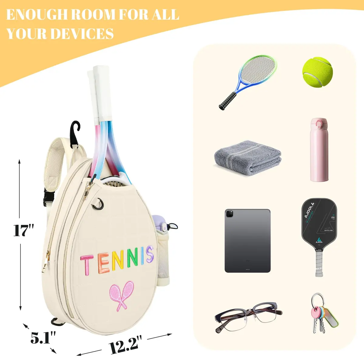 NZNDB Tennis Bags for Women Girl | Crossbody, Large Capacity, Waterproof, Adjustable Strap - view 4