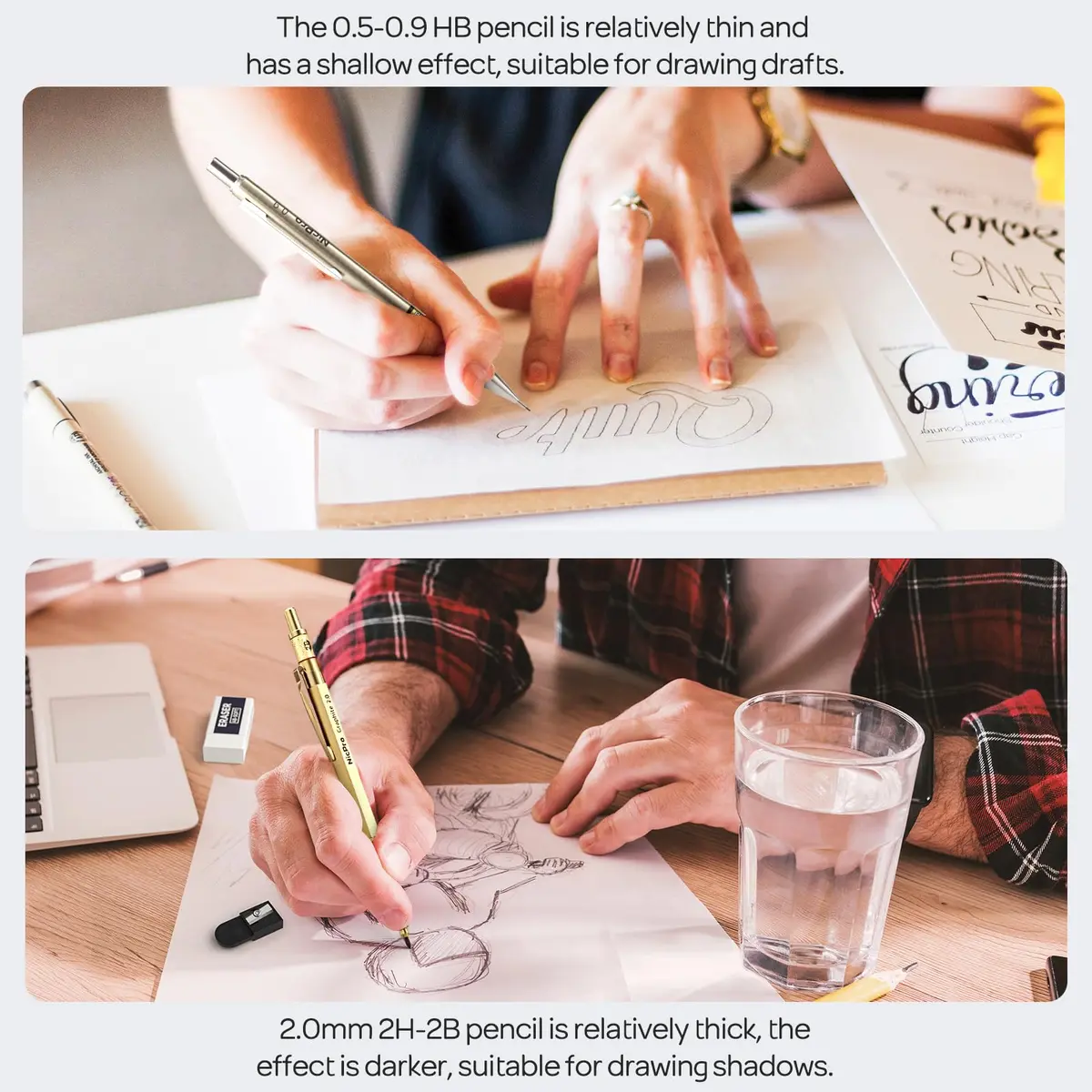 Nicpro 37PCS Gold Art Mechanical Pencil Set, 0.3/0.5/0.7/0.9/2mm Point | Smooth Ink Flow Writing Instrument - view 5