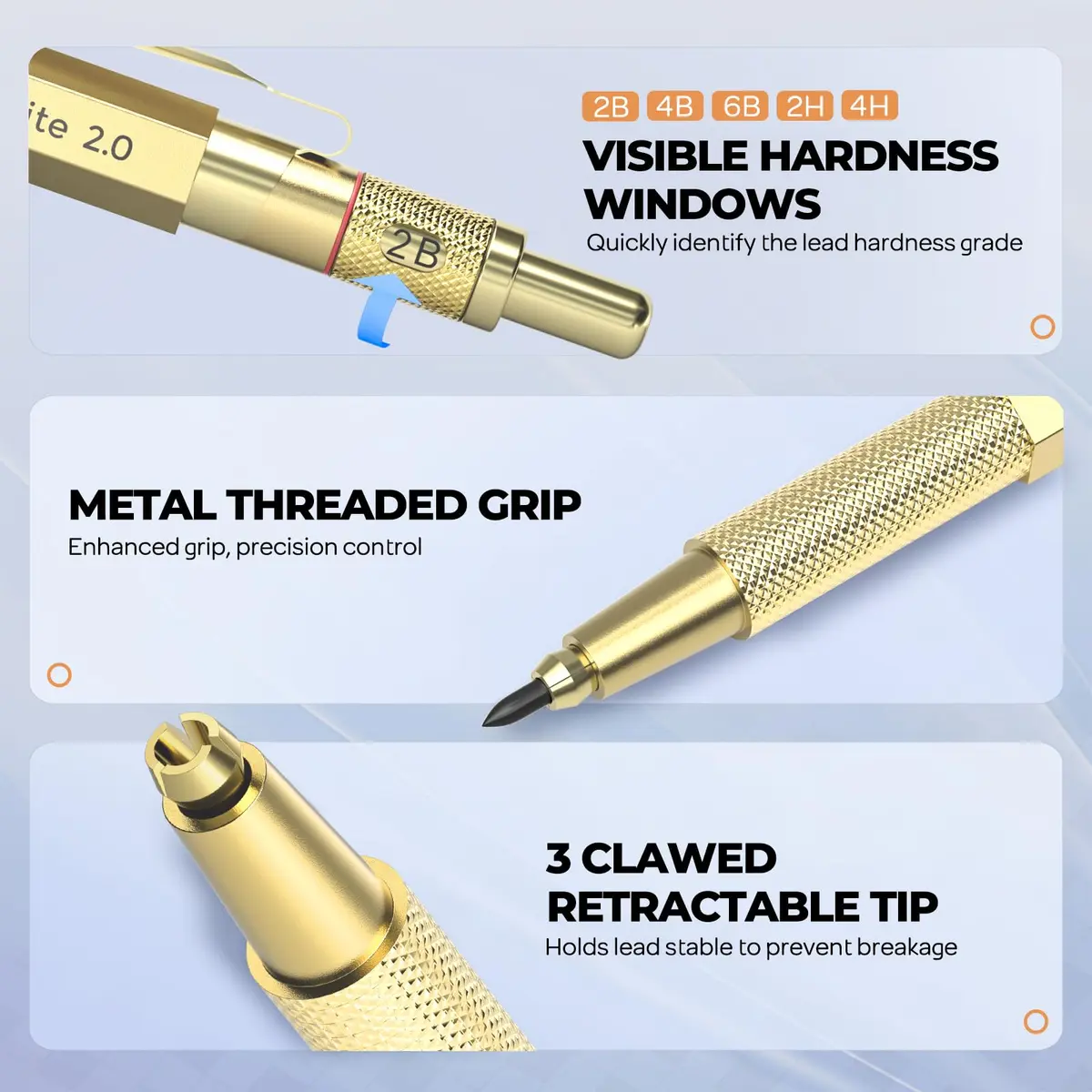 Nicpro 37PCS Gold Art Mechanical Pencil Set, 0.3/0.5/0.7/0.9/2mm Point | Smooth Ink Flow Writing Instrument - view 3
