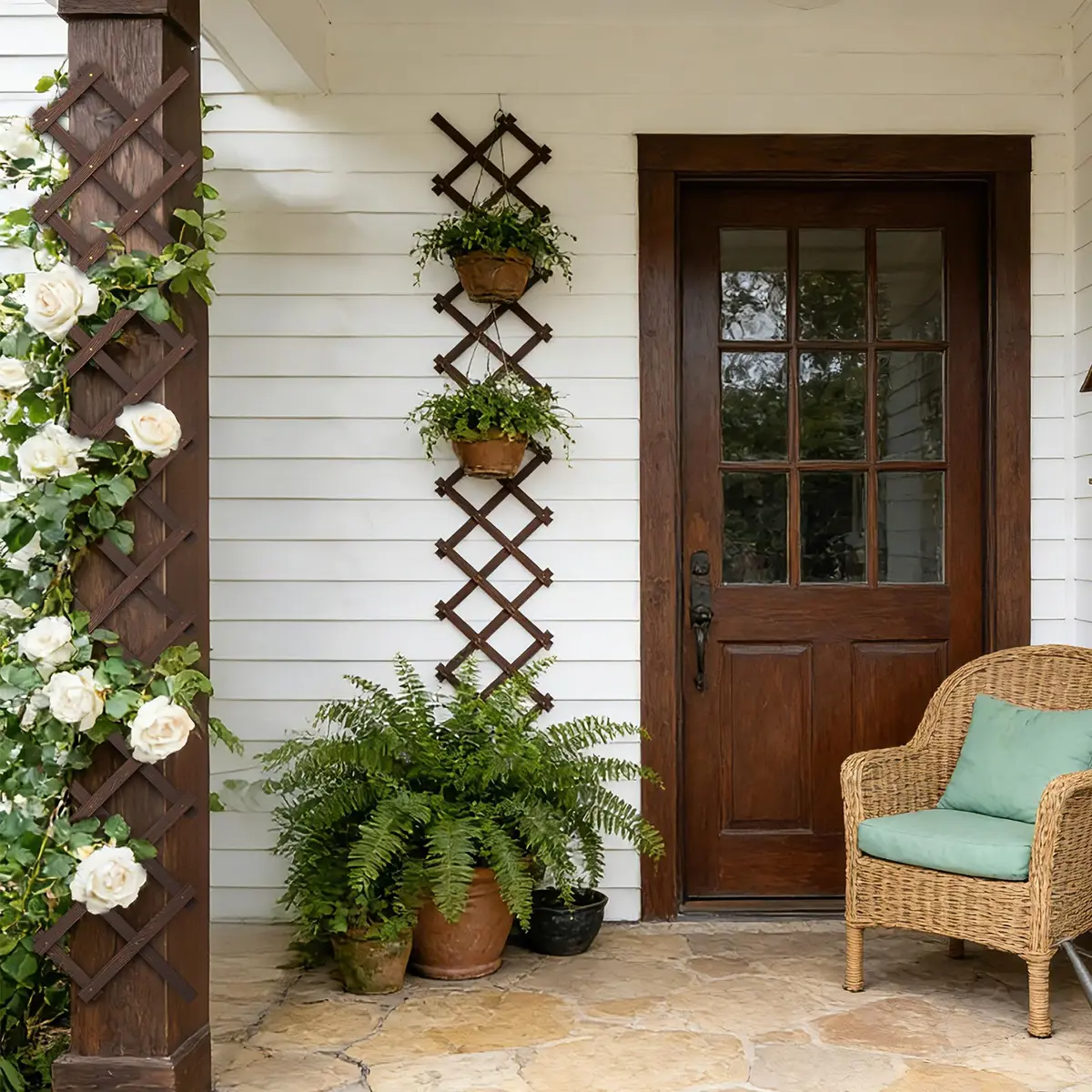 Tilinyan & one Expandable Garden Trellis 68" L x 13" W | Carbonized Pine Wood for Climbing Plants - view 4