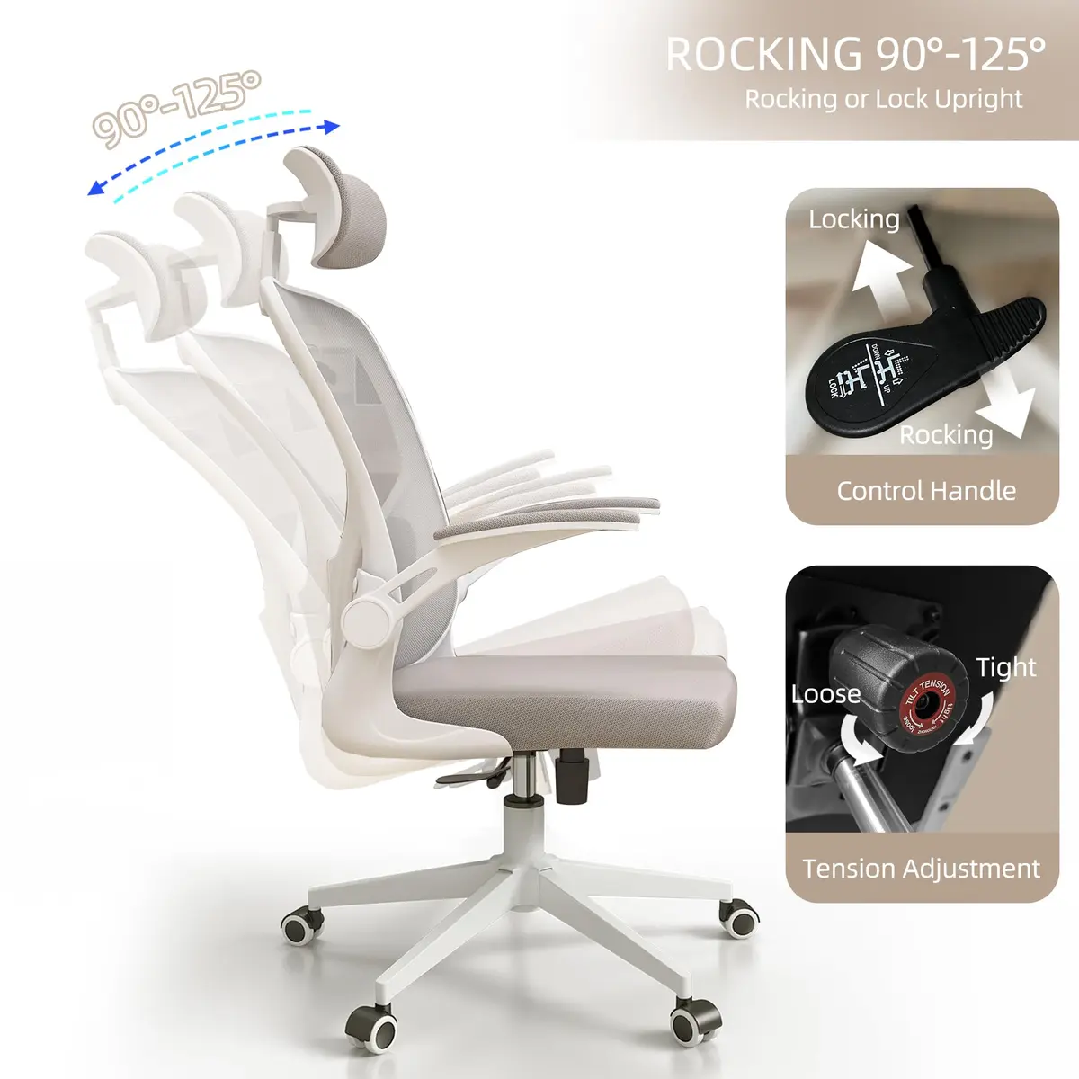 SICHY AGE High Back Mesh Office Chair with Adjustable Lumbar Support & Flip-Up Armrests | 24.59in x 20in x 49.2in - view 6