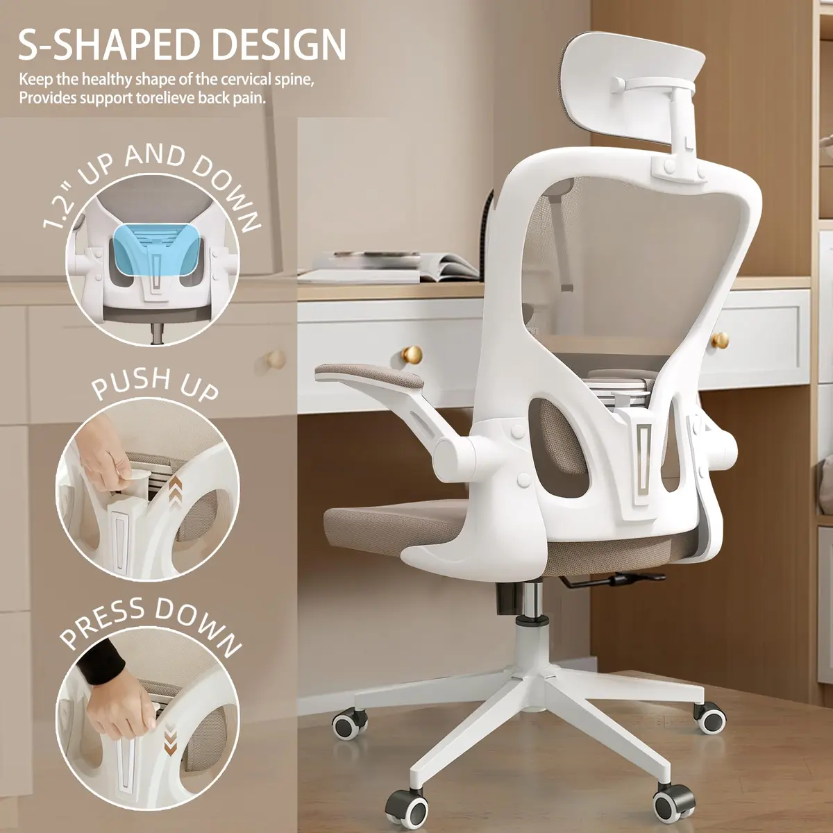SICHY AGE High Back Mesh Office Chair with Adjustable Lumbar Support & Flip-Up Armrests | 24.59in x 20in x 49.2in - view 7