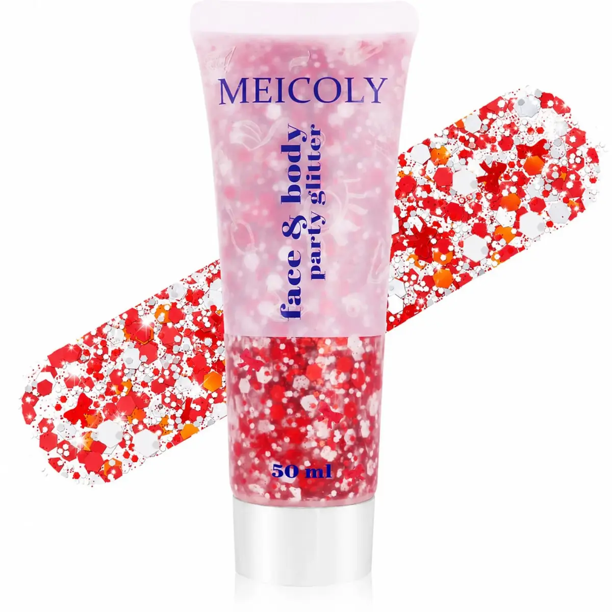 MEICOLY Red and White Face Glitter | Hexagonal, 1.76 oz (50 g) - main product image