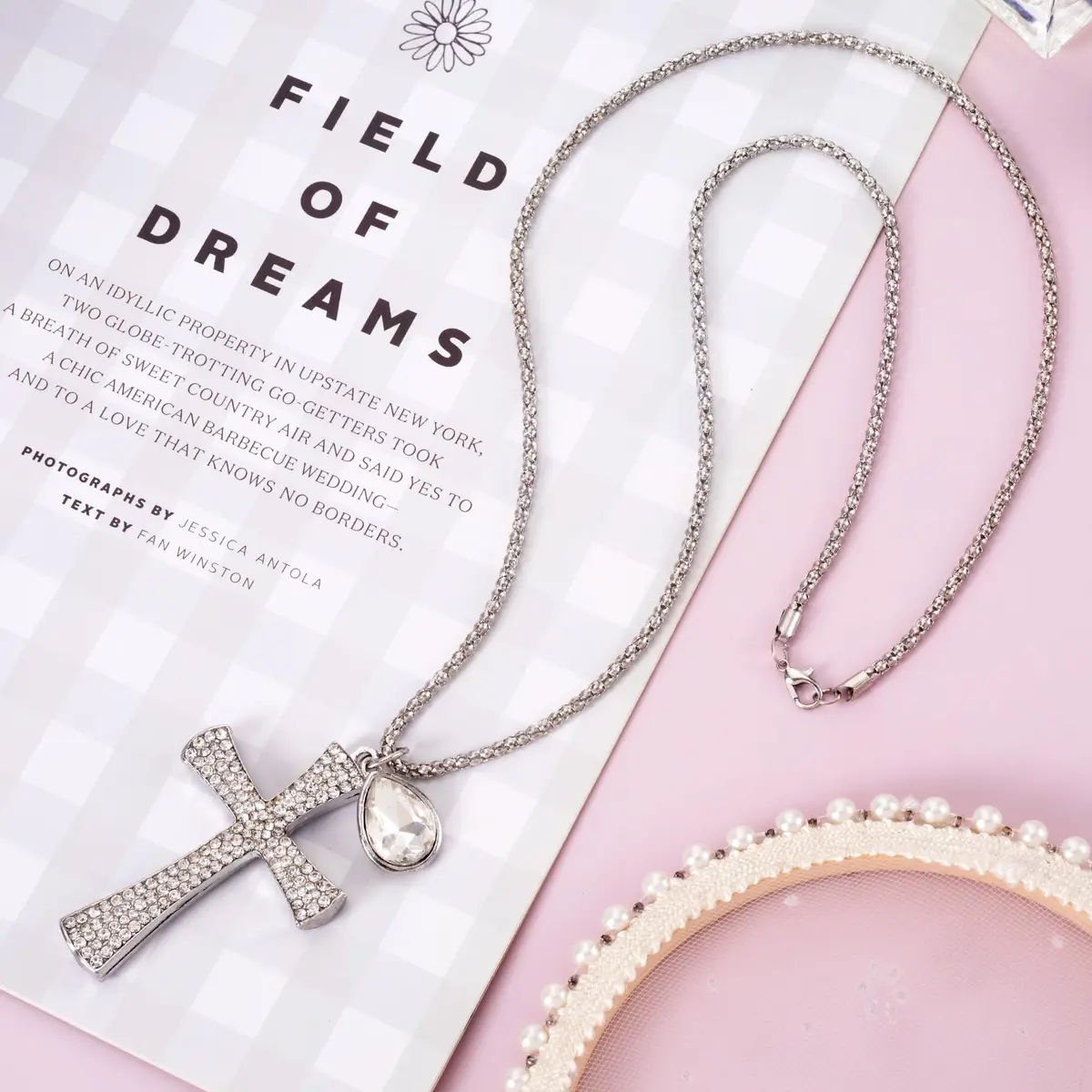 PAGOW Silver Hanging Cross Car Decor 43cm | Crystal Rhinestone Pendant for Vehicle Interior - view 7