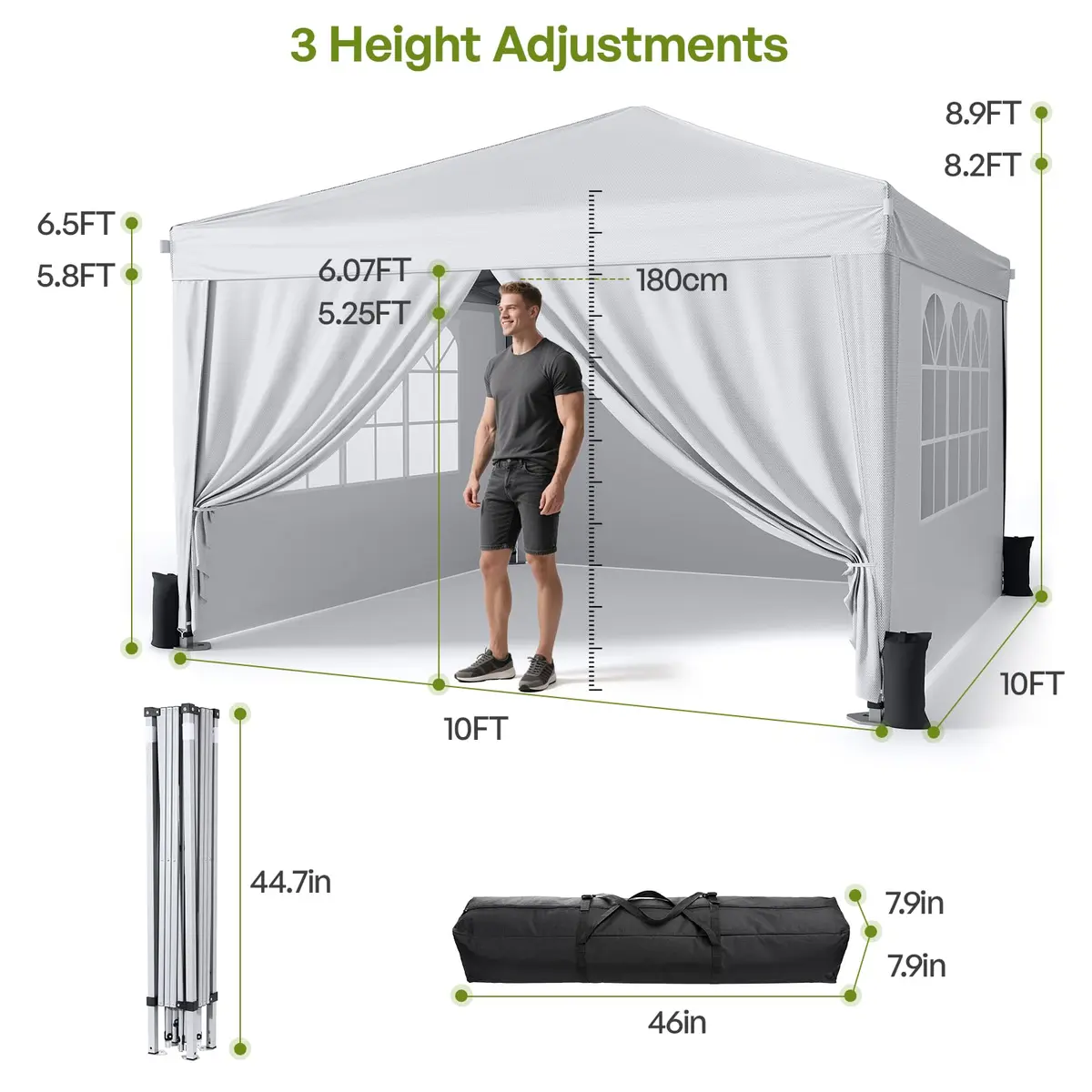 Driftalia 10x10 Pop Up Canopy Tent with Sidewalls | Wind-Resistant, Portable, Easy Setup - view 4