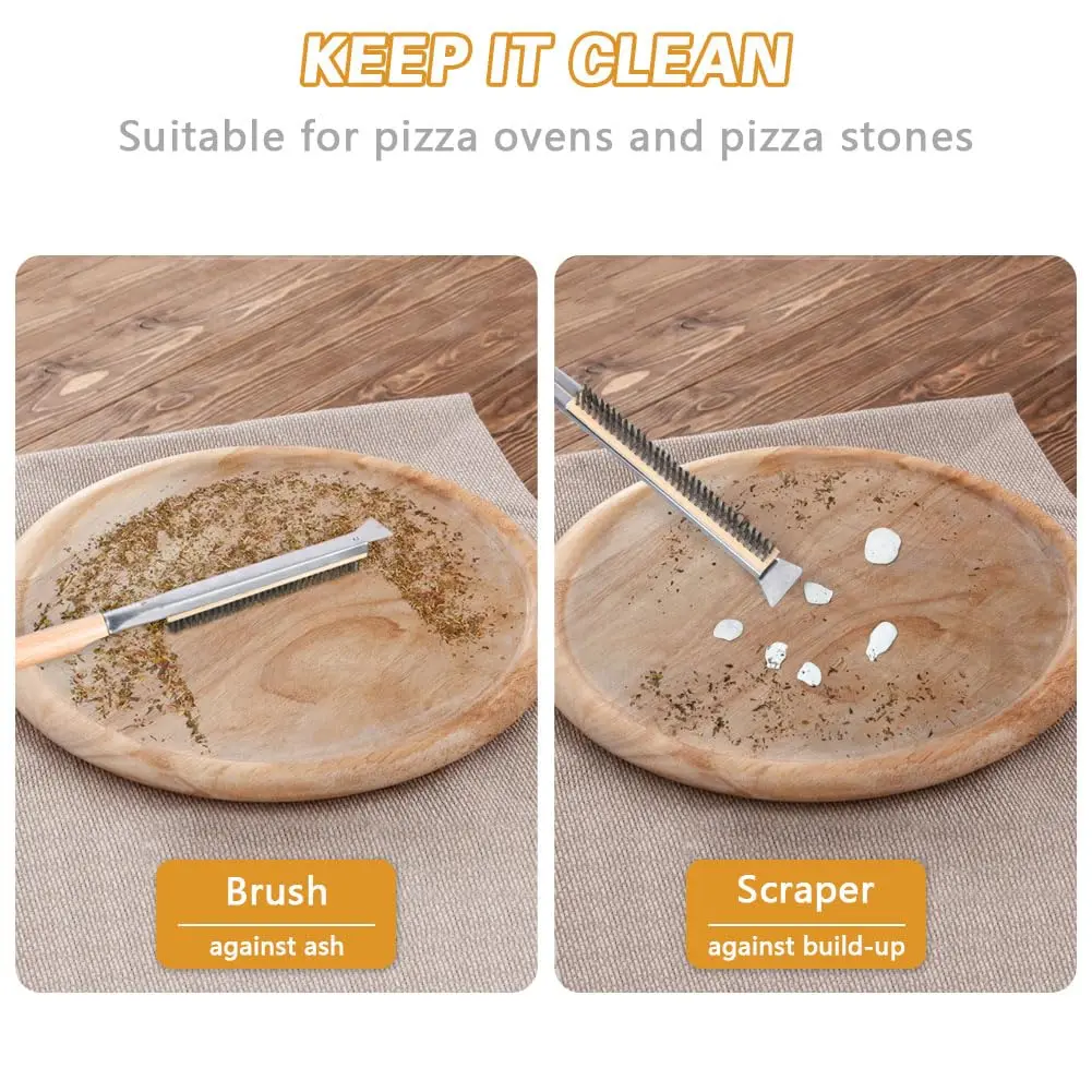 Aolso Pizza Oven Brush 21" Stainless Steel & Rubber Wood Handle | Heavy Duty Grill Cleaning Tool - view 5