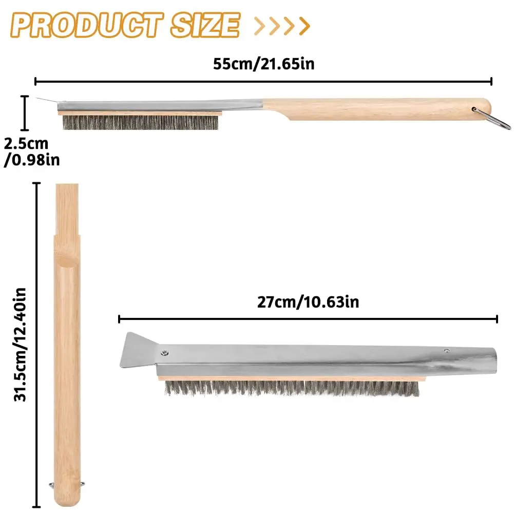 Aolso Pizza Oven Brush 21" Stainless Steel & Rubber Wood Handle | Heavy Duty Grill Cleaning Tool - view 2