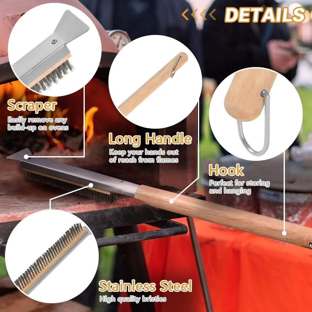 Aolso Pizza Oven Brush 21" Stainless Steel & Rubber Wood Handle | Heavy Duty Grill Cleaning Tool - view 3