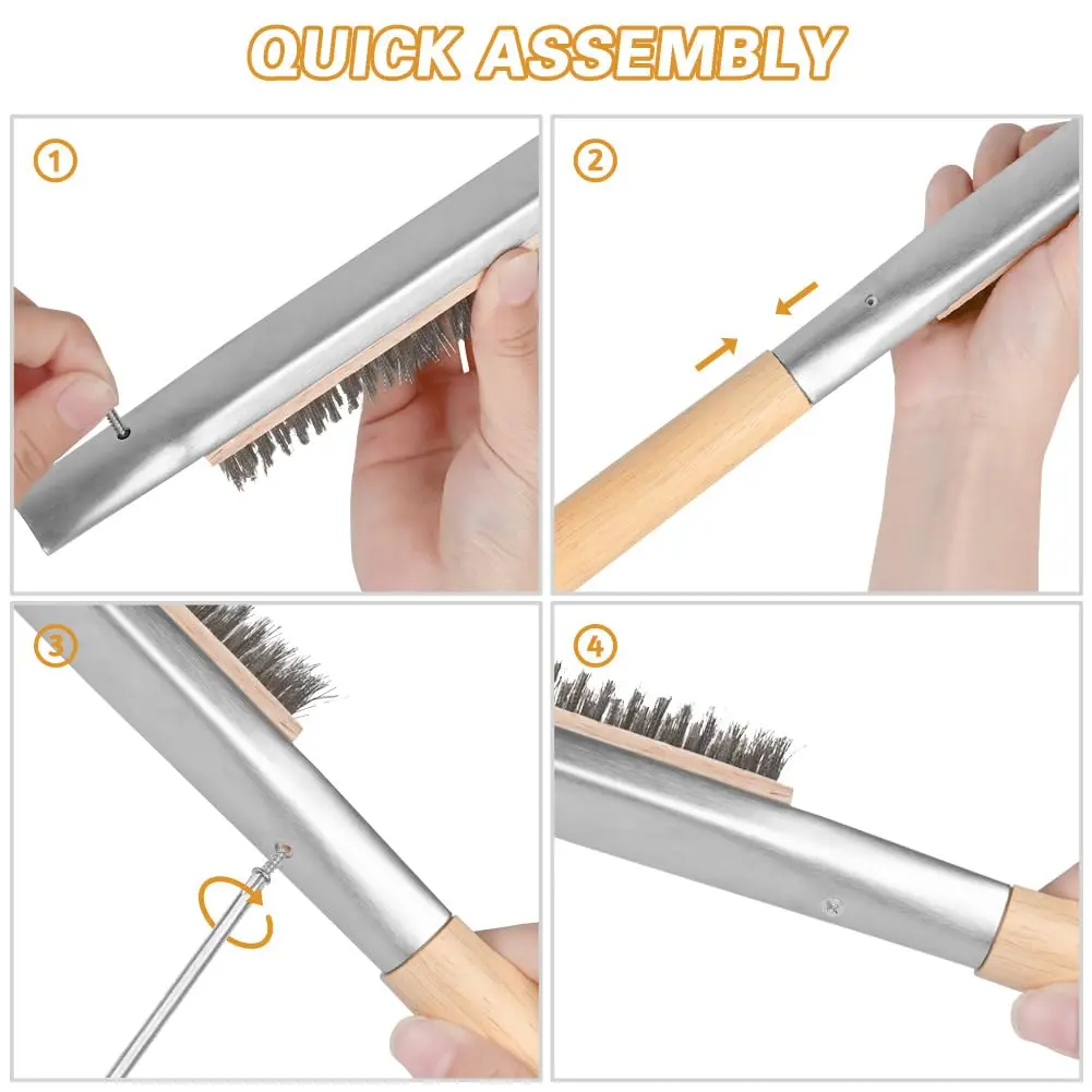 Aolso Pizza Oven Brush 21" Stainless Steel & Rubber Wood Handle | Heavy Duty Grill Cleaning Tool - view 4