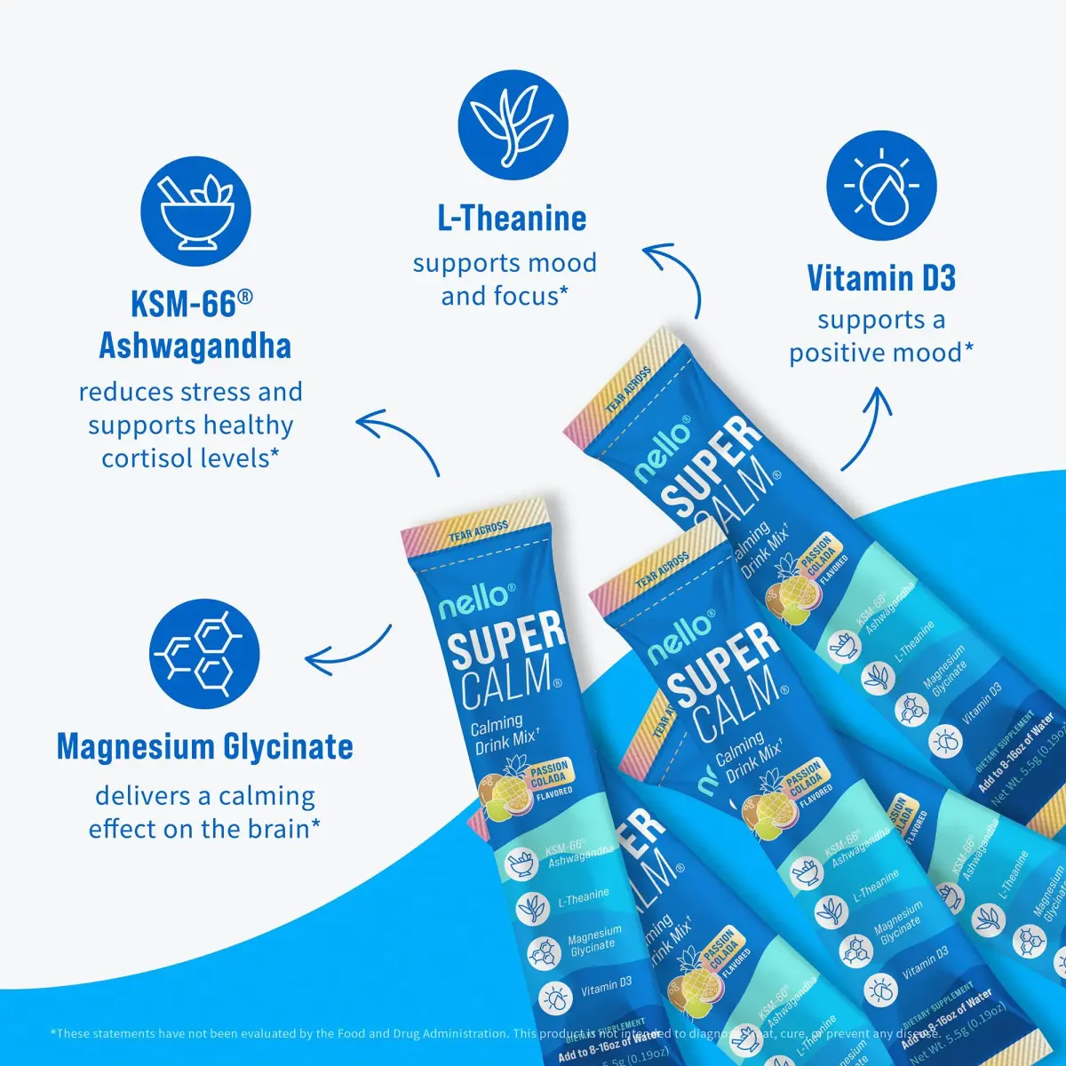Nello Supercalm Powdered Drink Mix Passion Colada 20 Servings | Cortisol Reducer & Sleep Aid Supplement - view 5