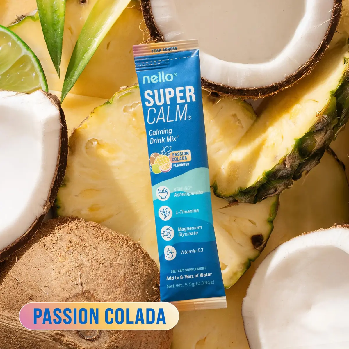 Nello Supercalm Powdered Drink Mix Passion Colada 20 Servings | Cortisol Reducer & Sleep Aid Supplement - view 7