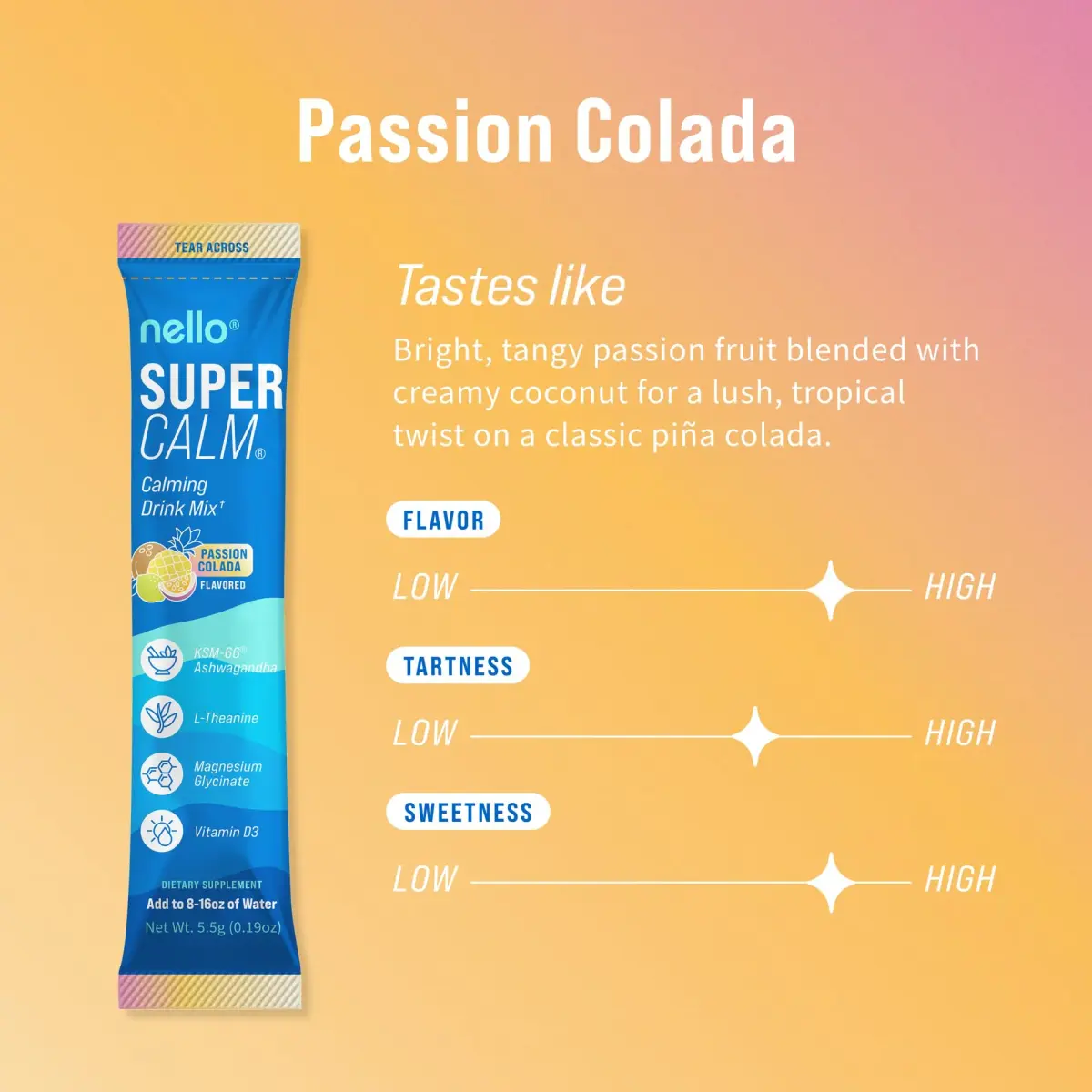 Nello Supercalm Powdered Drink Mix Passion Colada 20 Servings | Cortisol Reducer & Sleep Aid Supplement - view 2