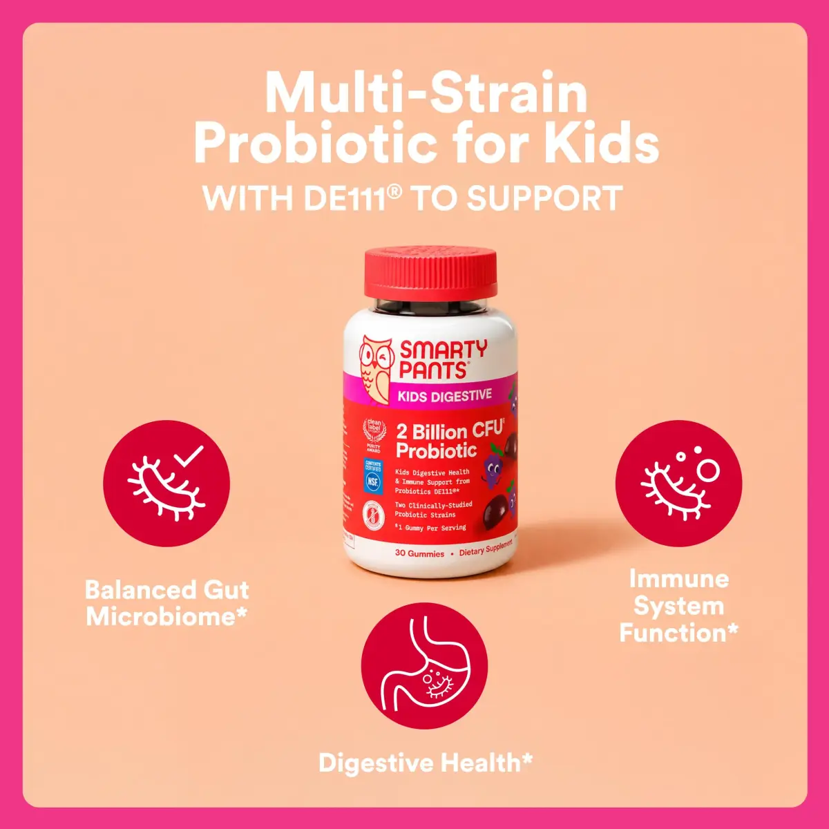 SmartyPants Kids Probiotic Gummies for Digestive Health 30 Count (2 Billion CFU) | Clinically Studied Probiotic for Gut Health & Immune Support - view 2