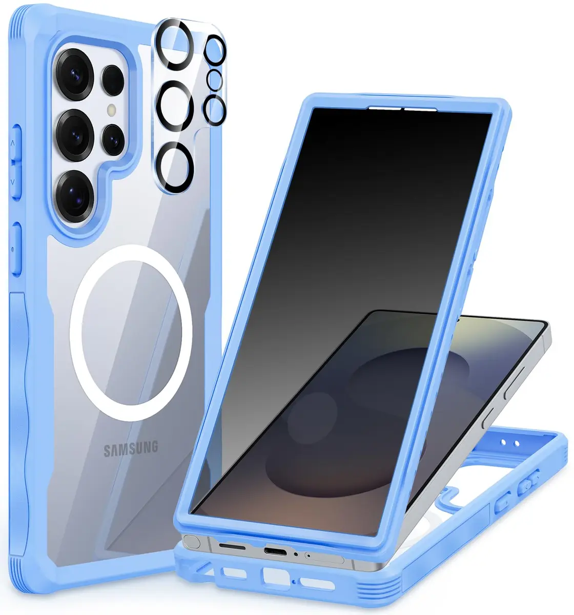 CENHUFO Magnetic Privacy Case for Samsung Galaxy S25 Ultra, Full Body with Built-in Privacy Screen Protector & Camera Cover, Shockproof Bumper - Light Blue - main product image