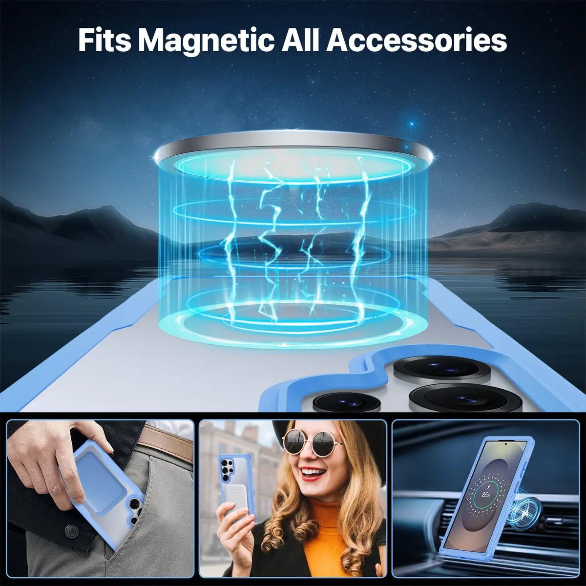 CENHUFO Magnetic Privacy Case for Samsung Galaxy S25 Ultra, Full Body with Built-in Privacy Screen Protector & Camera Cover, Shockproof Bumper - Light Blue - view 5