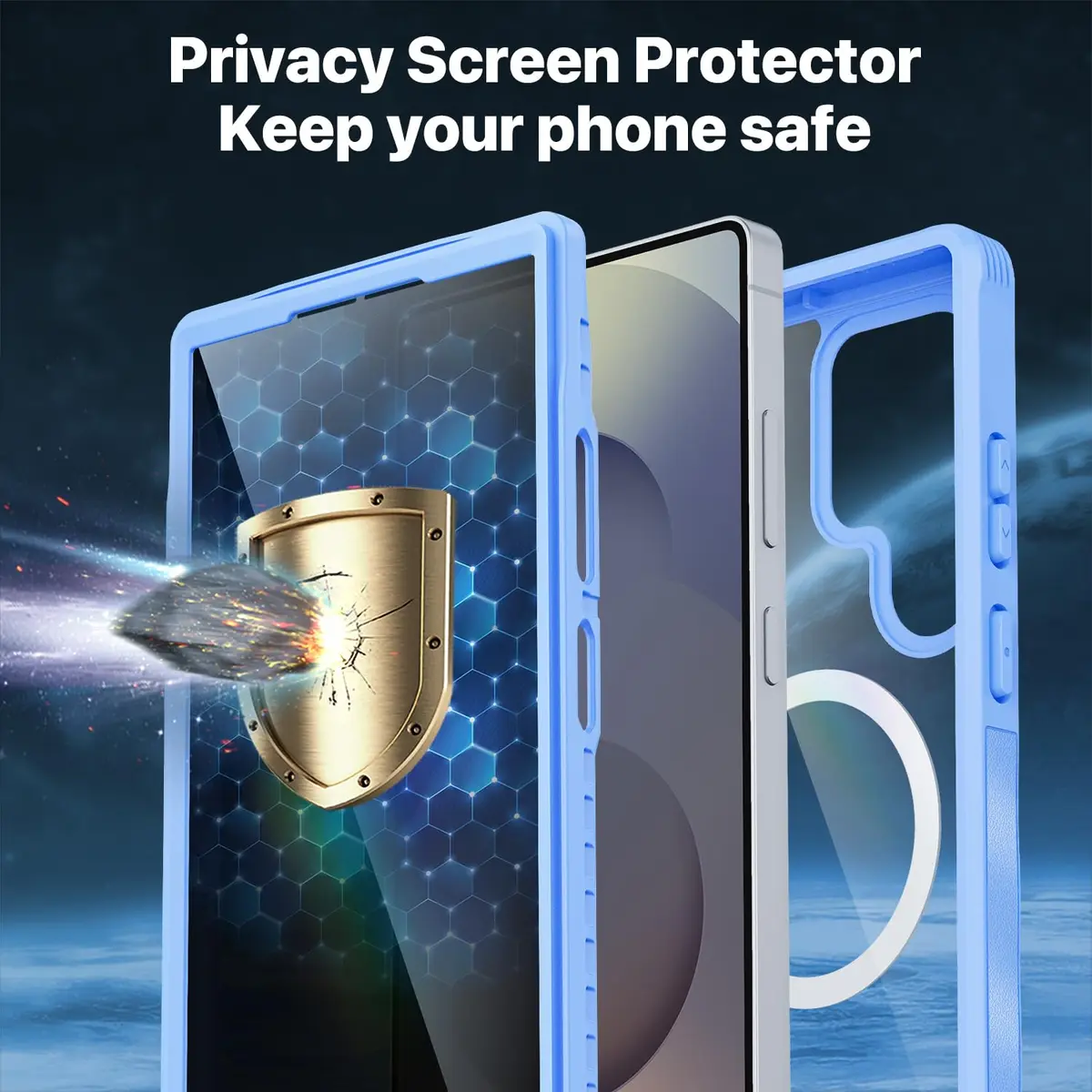 CENHUFO Magnetic Privacy Case for Samsung Galaxy S25 Ultra, Full Body with Built-in Privacy Screen Protector & Camera Cover, Shockproof Bumper - Light Blue - view 6