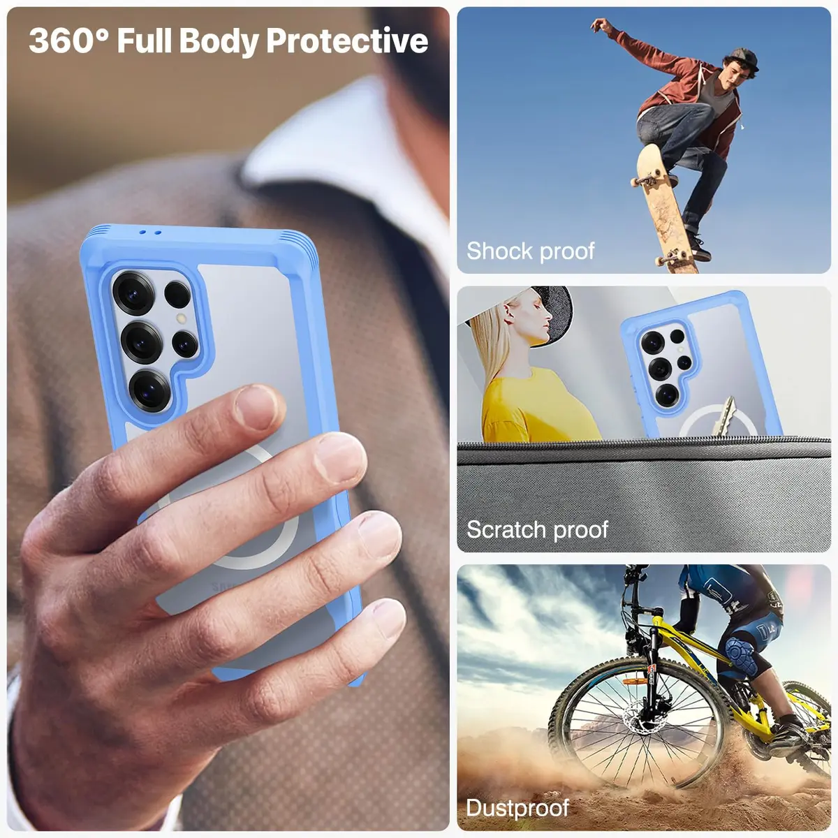 CENHUFO Magnetic Privacy Case for Samsung Galaxy S25 Ultra, Full Body with Built-in Privacy Screen Protector & Camera Cover, Shockproof Bumper - Light Blue - view 8