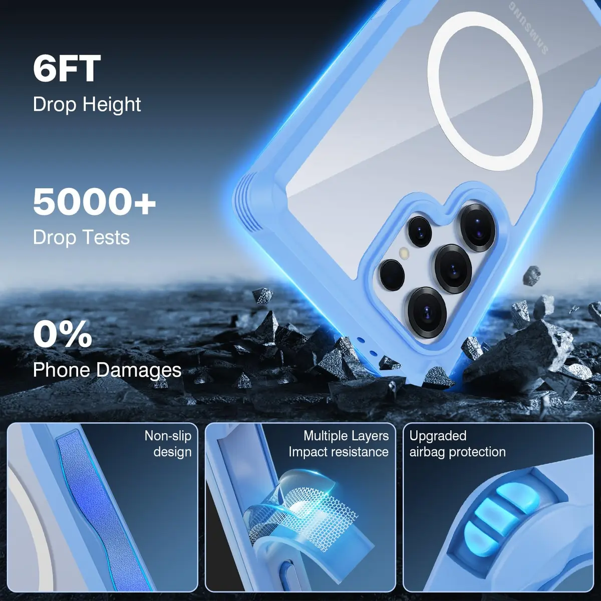 CENHUFO Magnetic Privacy Case for Samsung Galaxy S25 Ultra, Full Body with Built-in Privacy Screen Protector & Camera Cover, Shockproof Bumper - Light Blue - view 4
