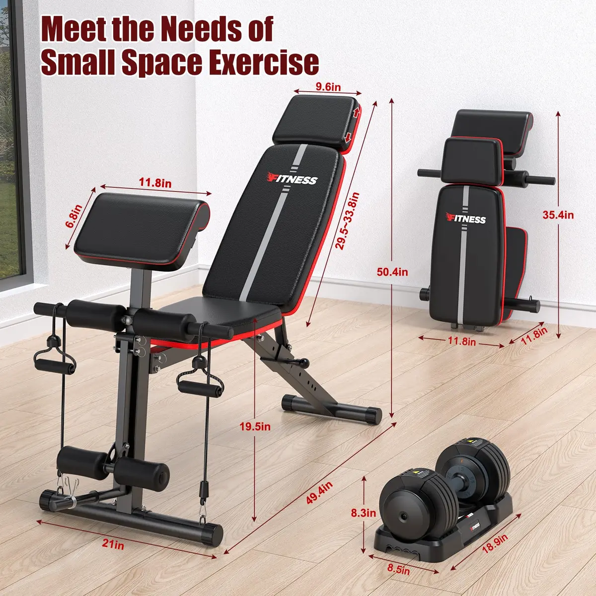XDDIAS Adjustable Weight Bench with Leg Extension & Preacher Curl Pad | Foldable Home Gym Equipment Support up to 770 lbs - view 8