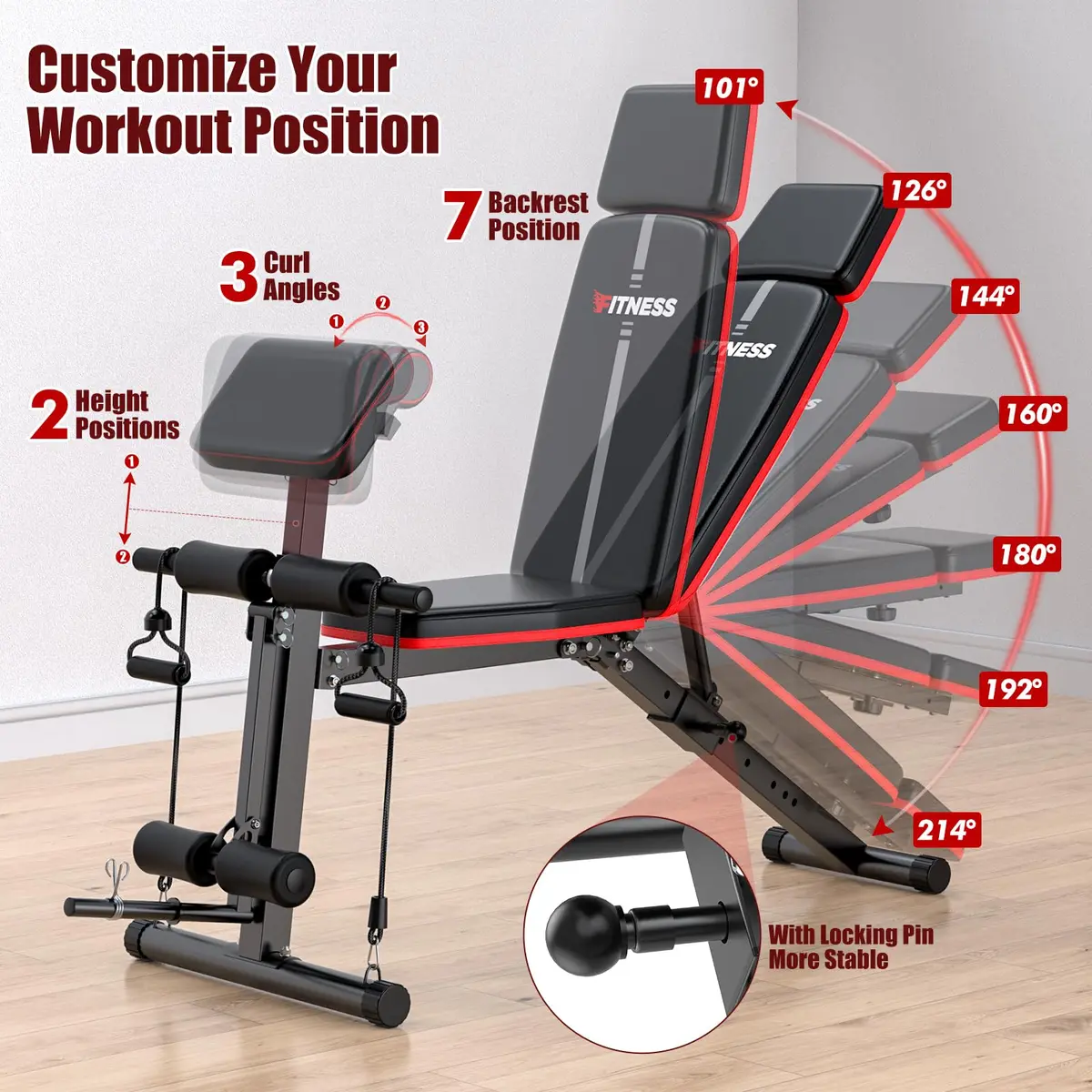 XDDIAS Adjustable Weight Bench with Leg Extension & Preacher Curl Pad | Foldable Home Gym Equipment Support up to 770 lbs - view 3