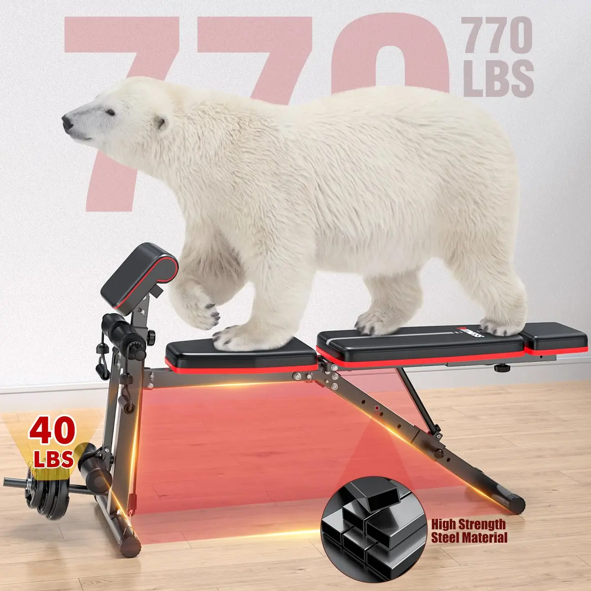 XDDIAS Adjustable Weight Bench with Leg Extension & Preacher Curl Pad | Foldable Home Gym Equipment Support up to 770 lbs - view 4
