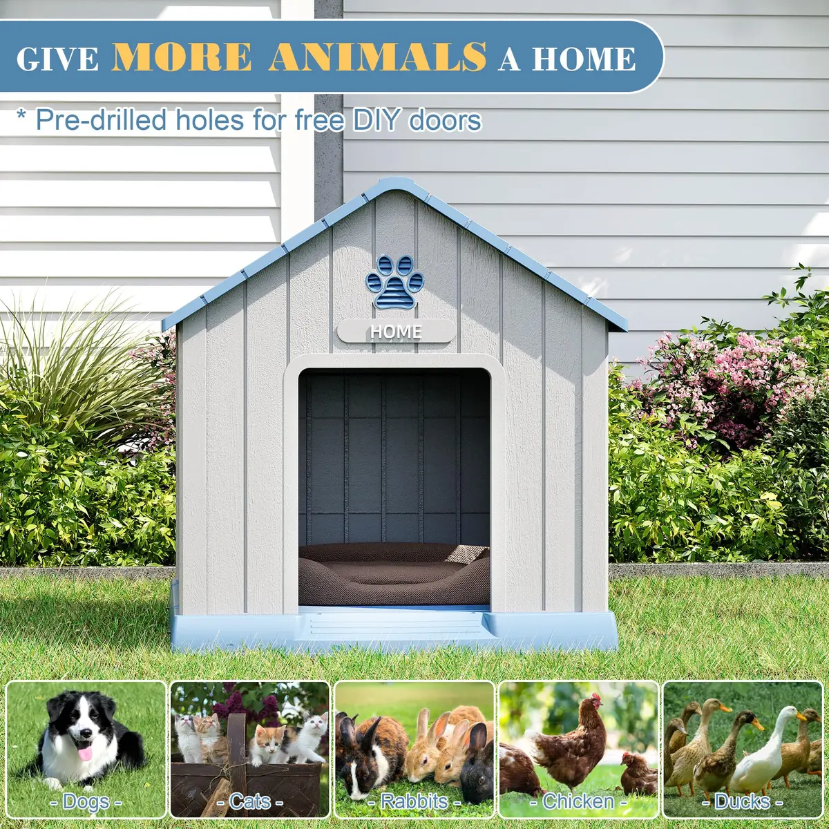 Fancyango Dog House Outdoor Indoor Waterproof Ventilated Easy to Clean Elevated Floor 31" L x 33.3" W x 33.5" H - view 5