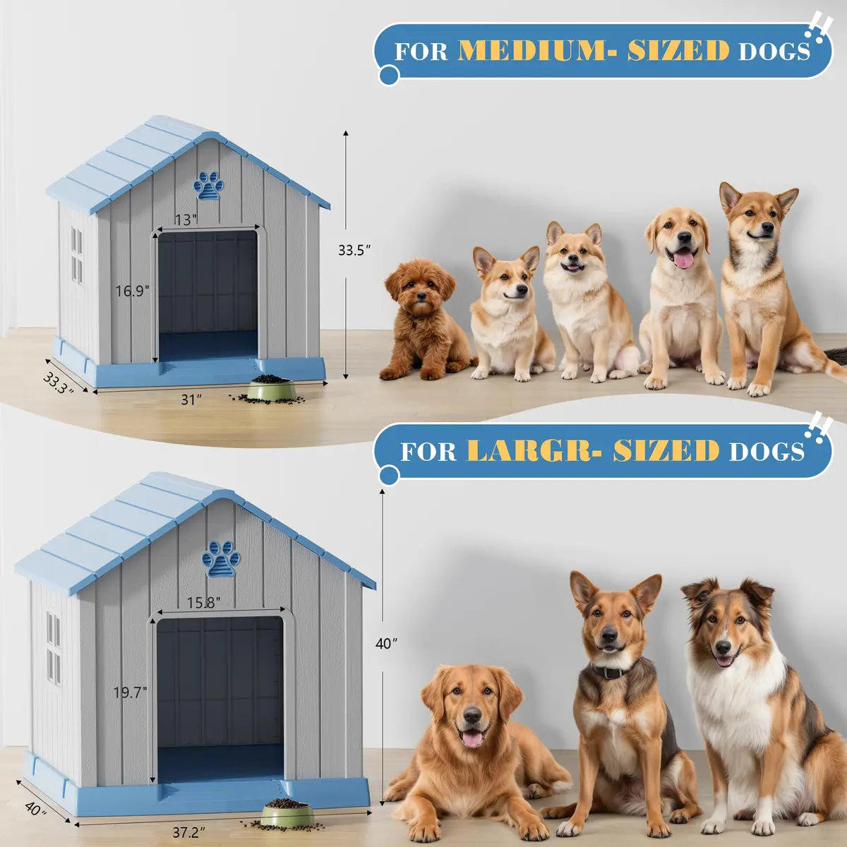 Fancyango Dog House Outdoor Indoor Waterproof Ventilated Easy to Clean Elevated Floor 31" L x 33.3" W x 33.5" H - view 6