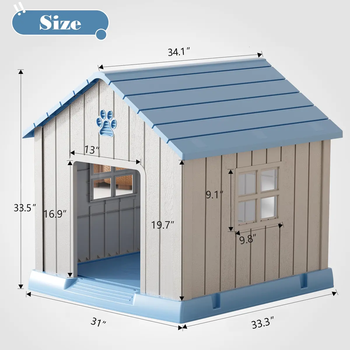 Fancyango Dog House Outdoor Indoor Waterproof Ventilated Easy to Clean Elevated Floor 31" L x 33.3" W x 33.5" H - view 7