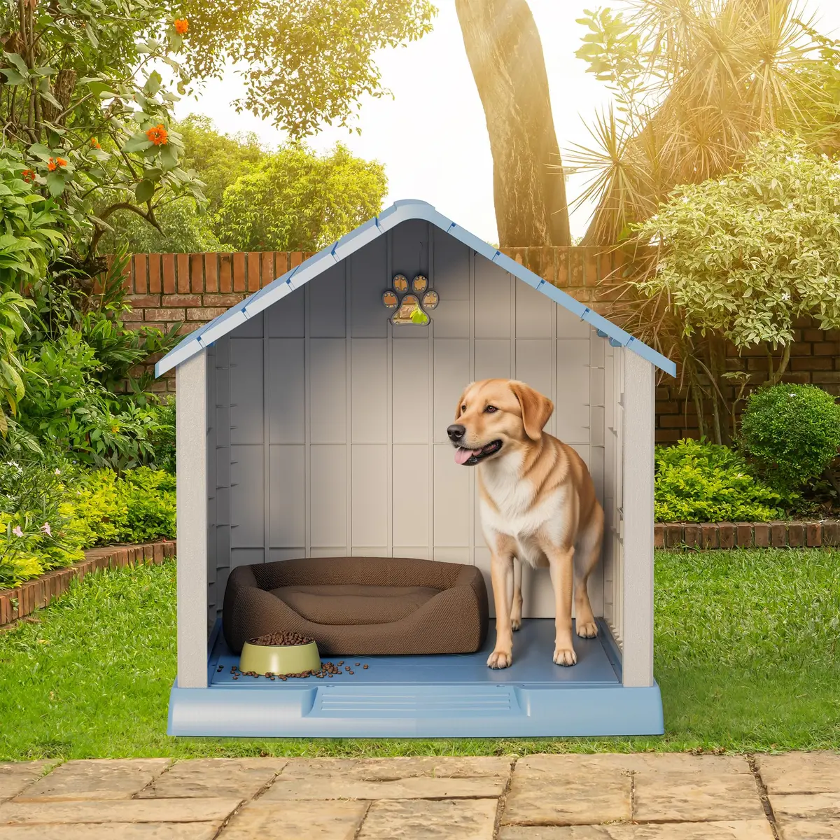 Fancyango Dog House Outdoor Indoor Waterproof Ventilated Easy to Clean Elevated Floor 31" L x 33.3" W x 33.5" H - view 9