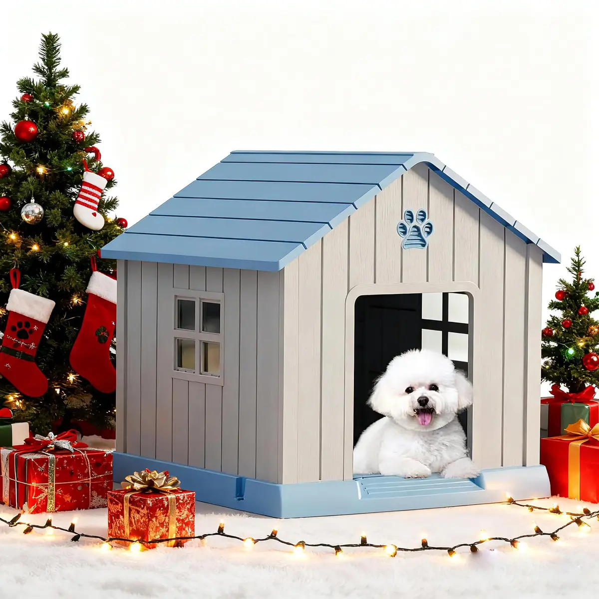 Fancyango Dog House Outdoor Indoor Waterproof Ventilated Easy to Clean Elevated Floor 31" L x 33.3" W x 33.5" H - view 2
