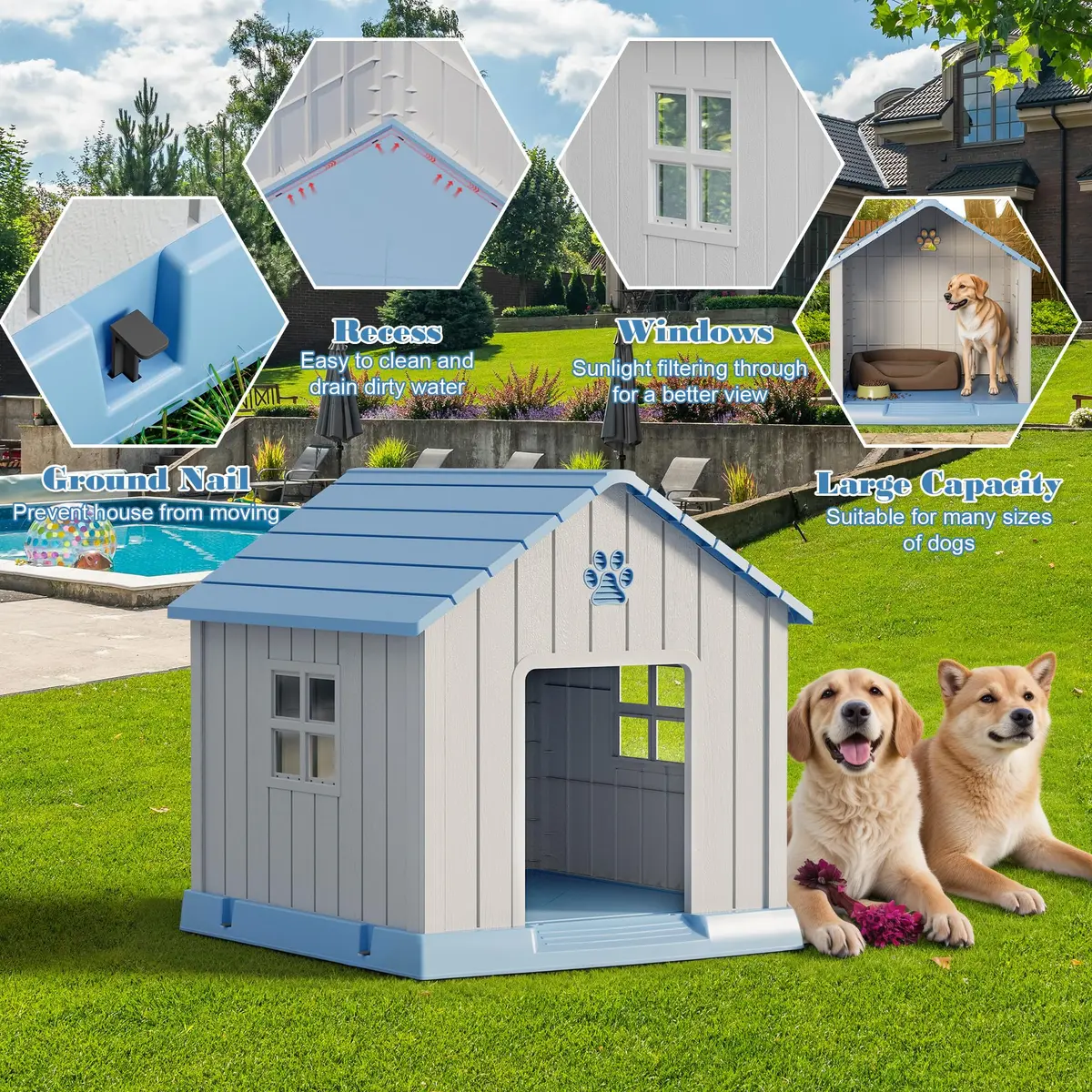 Fancyango Dog House Outdoor Indoor Waterproof Ventilated Easy to Clean Elevated Floor 31" L x 33.3" W x 33.5" H - view 4