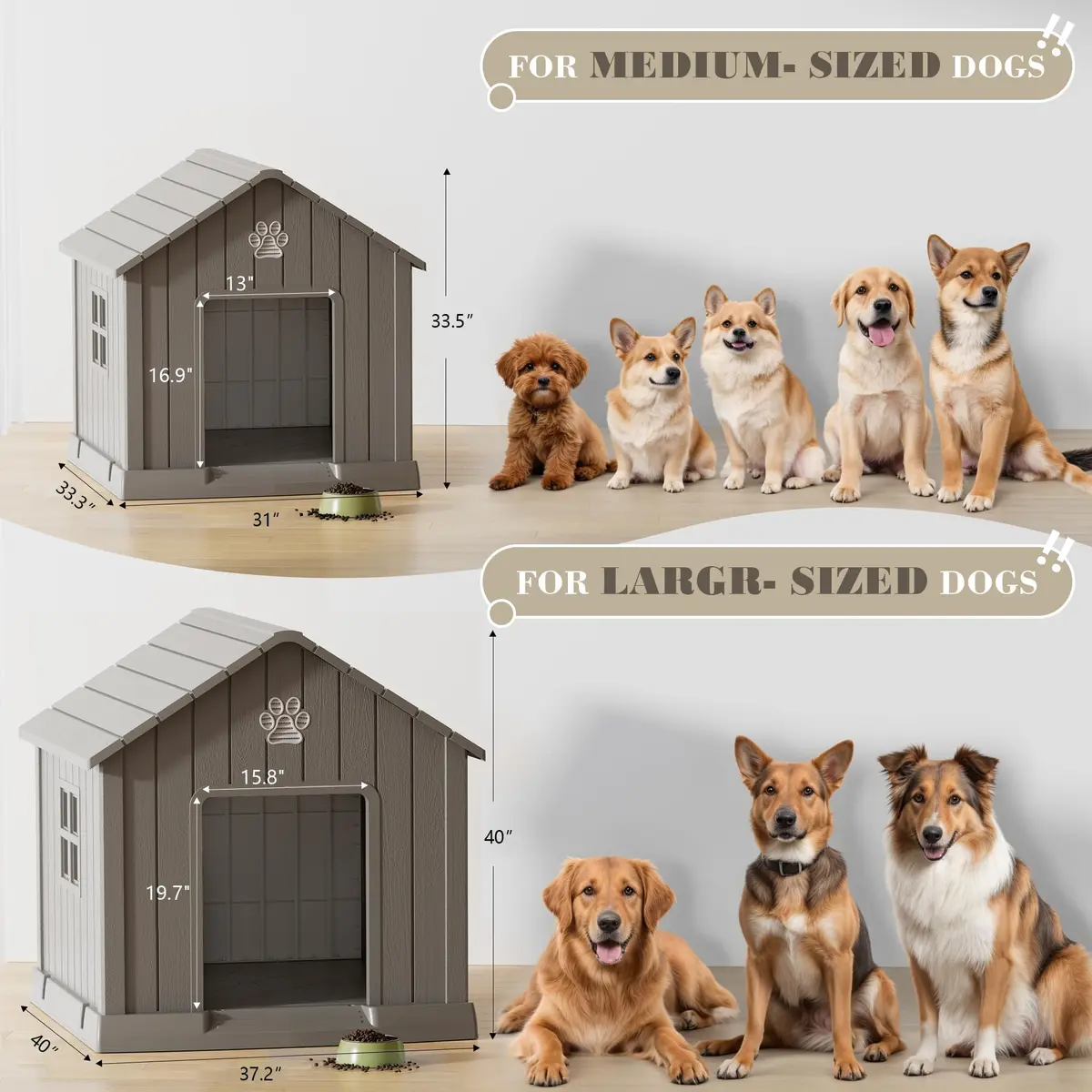 Fancyango Dog House Outdoor Indoor | Waterproof, Ventilated, Easy to Clean, Elevated Floor for Small-Medium Dogs - view 7
