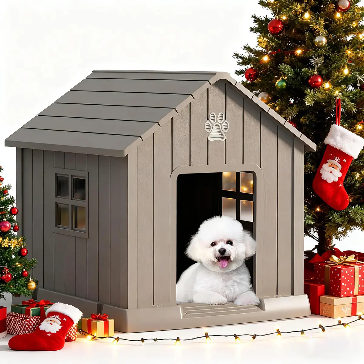 Fancyango Dog House Outdoor Indoor | Waterproof, Ventilated, Easy to Clean, Elevated Floor for Small-Medium Dogs - view 2