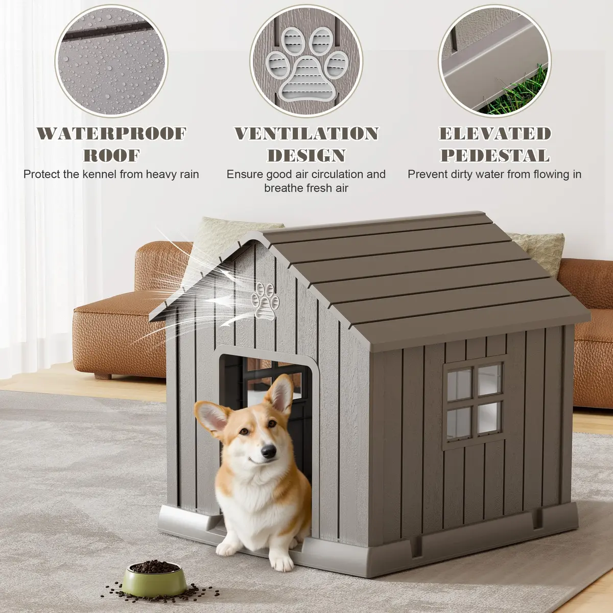 Fancyango Dog House Outdoor Indoor | Waterproof, Ventilated, Easy to Clean, Elevated Floor for Small-Medium Dogs - view 3